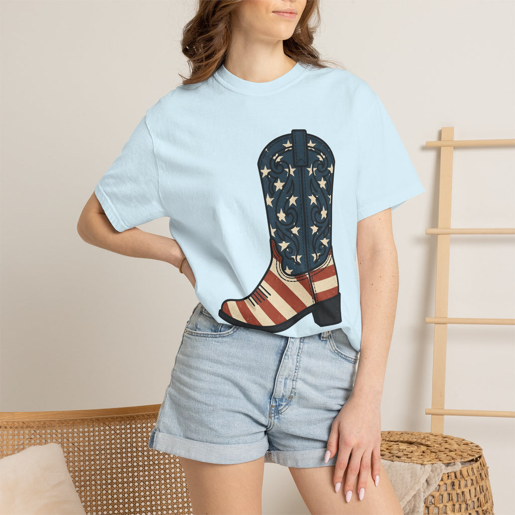 Leather Boot Shirt America 4Th Of July Rodeo Gift Women Retro Tee Boot T-Shirt Patriot Fan Chelsea Boot Tshirt Vintage Graphic Heritage Star