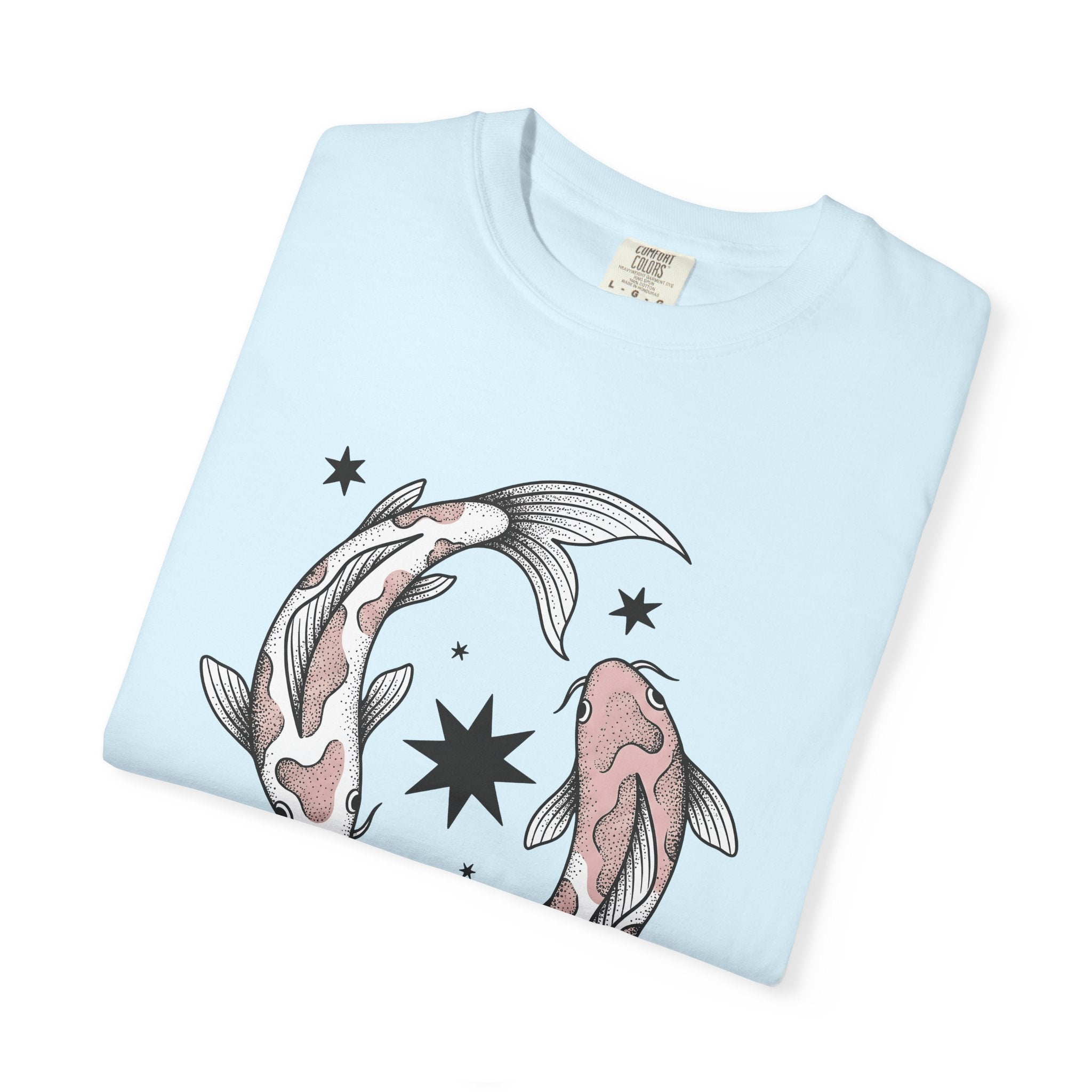 Koi Fish Shirt Animals Astrology Gift Women Neo Traditional Tee Carp T-Shirt Pet Fan Japanese Tshirt Zodiac Graphic Line Art Star Symbols
