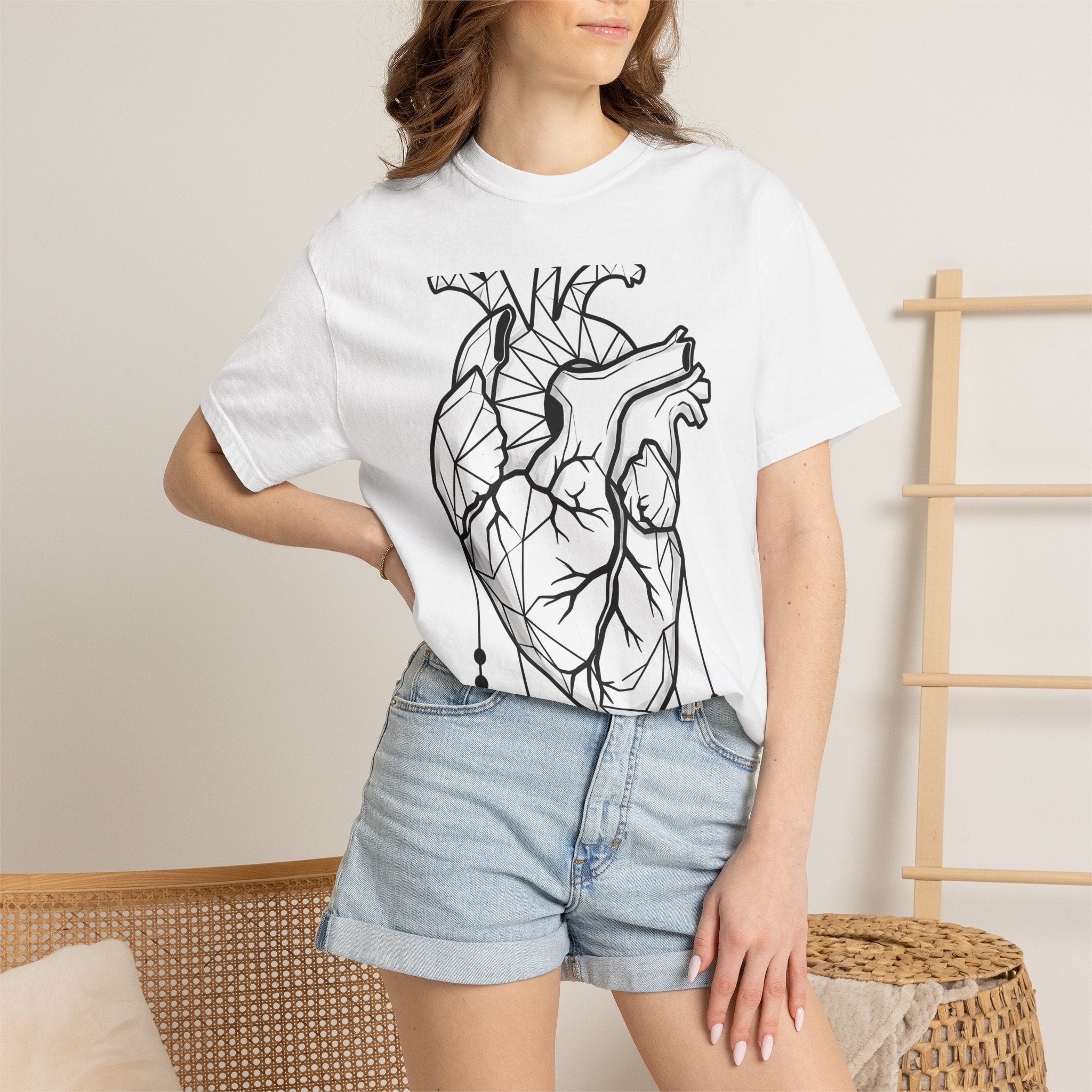 Angular Heart Shirt Boho Chic Ink Gift Women Sketch Tee Heart T-Shirt Bohemian Fan Doodle Tshirt Tattoo Graphic Graphic Stones Tshirt