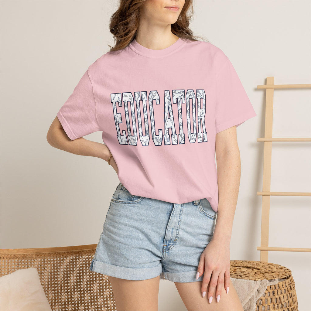 Blossom Block Lettering Shirt Teachers Thanks Gift Women Natural Tee Typography T-Shirt Educator Enthusiast Organic Tshirt Appreciation