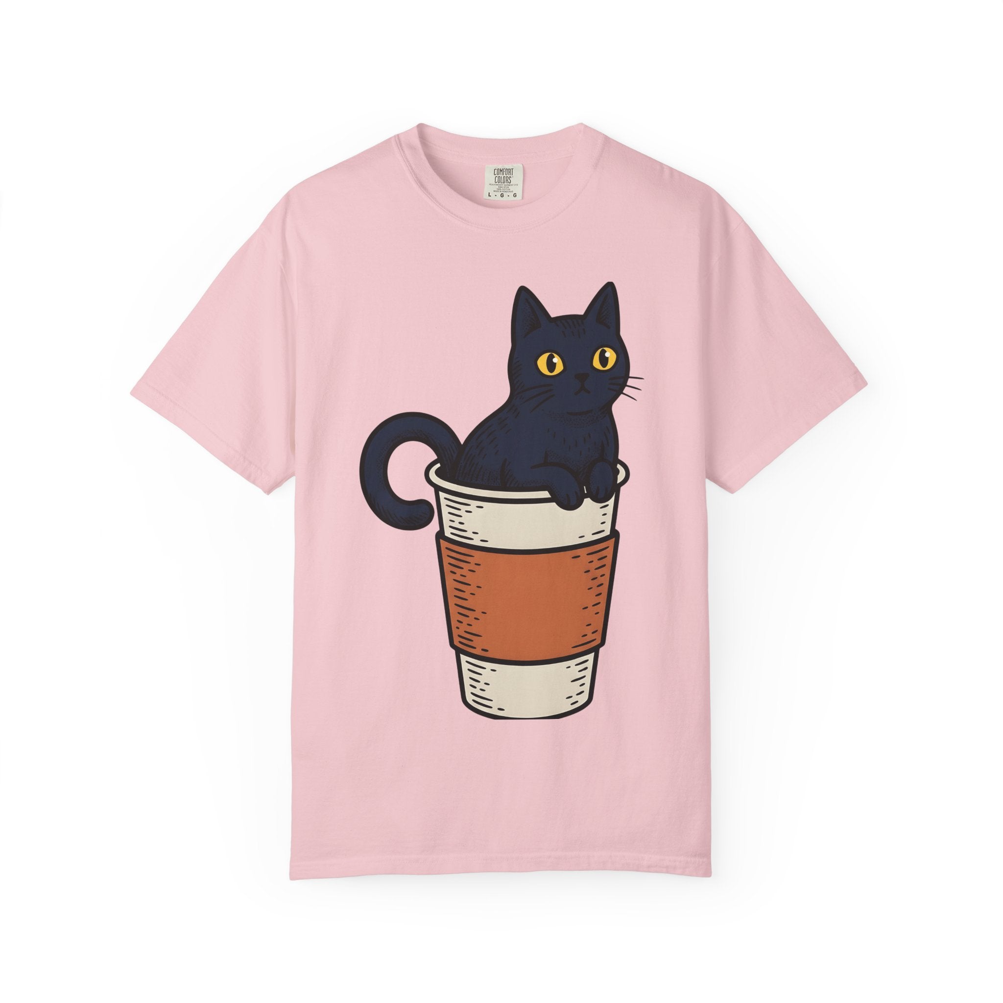 Black Cat Coffee Mug Shirt Halloween Espresso Gift Women Comic Tee Cat Mug T-Shirt Horror Fan Cartoon Tshirt Coffee Illustration Vintage