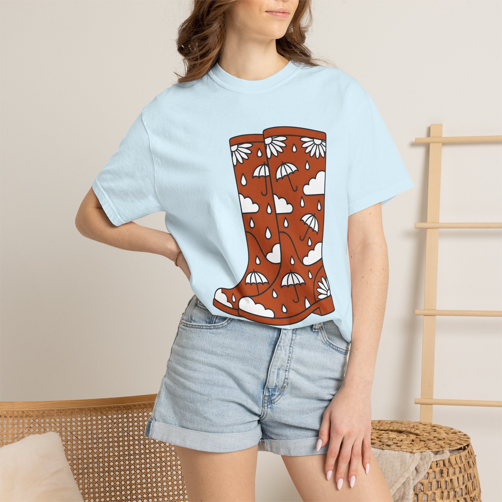 Rain Footwear Shirt Easter Nature Gift Women Fun Tee Rain Boots T-Shirt Easter Fan Rainy Day Tshirt Environmental Graphic Sleek Sunshade