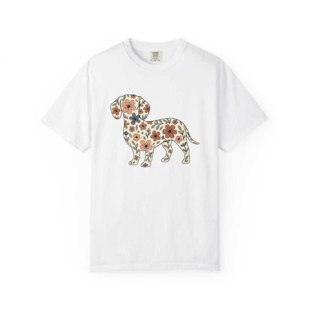 Dachshund Floral Shirt Dog Floral Gift Women Boho Tee Wiener Dog T-Shirt Dog Fan Hippie Tshirt Botanical Graphic Minimalist Flowers Tshirt