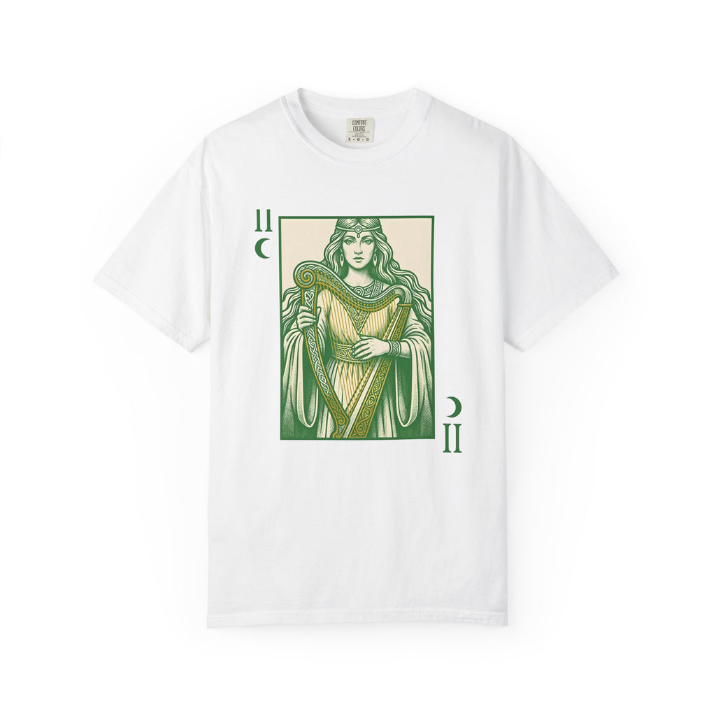 Celtic Goddess Harp Shirt St. Patrick's Day Myth Gift Women Hand Drawn Tee Harp T-Shirt Irish Fan Hand Drawn Tshirt Legend Graphic Cartoon