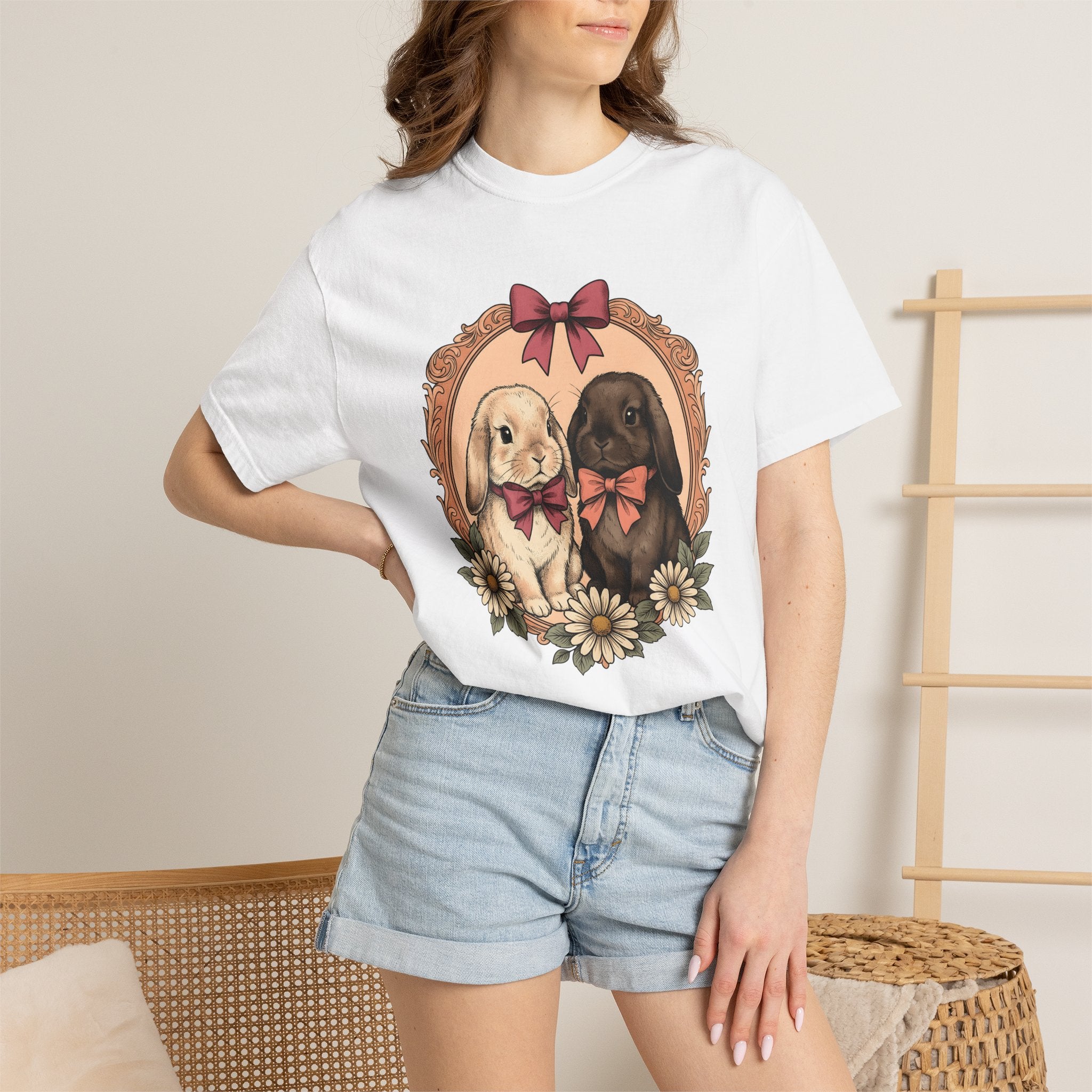 Bunny Duo Shirt Valentine's Day Wildlife Gift Women Antique Tee Rabbit Pair T-Shirt Valentine Fan Vintage Tshirt Animal Graphic Doodle