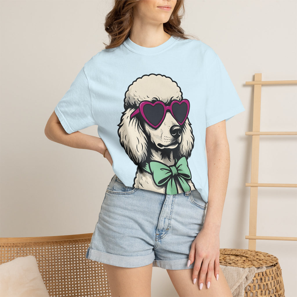 Poodle Dog Shirt Dog Fashion Gift Women Cartoon Tee Poodle T-Shirt Dog Fan Cartoony Tshirt Style Graphic Retro Heart Sunglasses Tshirt