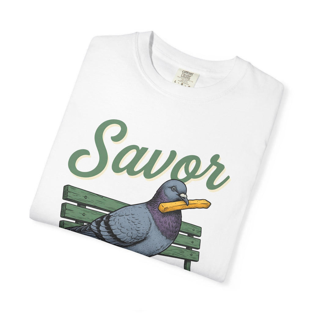Pigeon Bench Shirt Cute Animal Gift Women Vintage Tee Bird Bench T-Shirt Adorable Fan Retro Tshirt Creature Graphic Hand Drawn French Fry