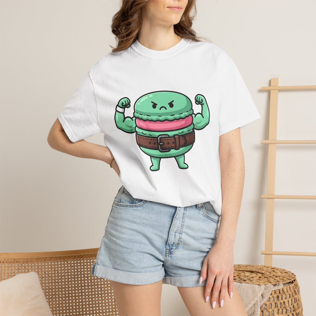 Buff Macaron Shirt Desserts Exercise Gift Women Charming Tee Macaroon T-Shirt Pastry Fan French Macaron Tshirt Fitness Graphic Animated