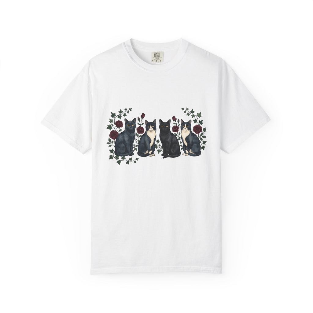 Black Cats Shirt Cat Flowers Gift Women Watercolor Tee Kitties T-Shirt Cat Fan Feline Tshirt Floral Graphic Retro Red Roses Tshirt