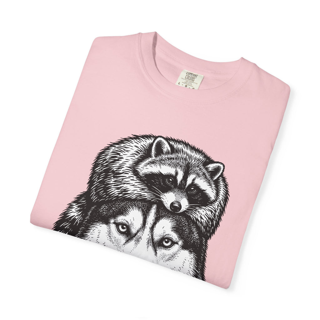 Husky Raccoon Shirt Dog Animals Gift Women Sketch Tee Raccoon Dog T-Shirt Dog Fan Wildlife Graphic Tshirt Retro Knot Tshirt