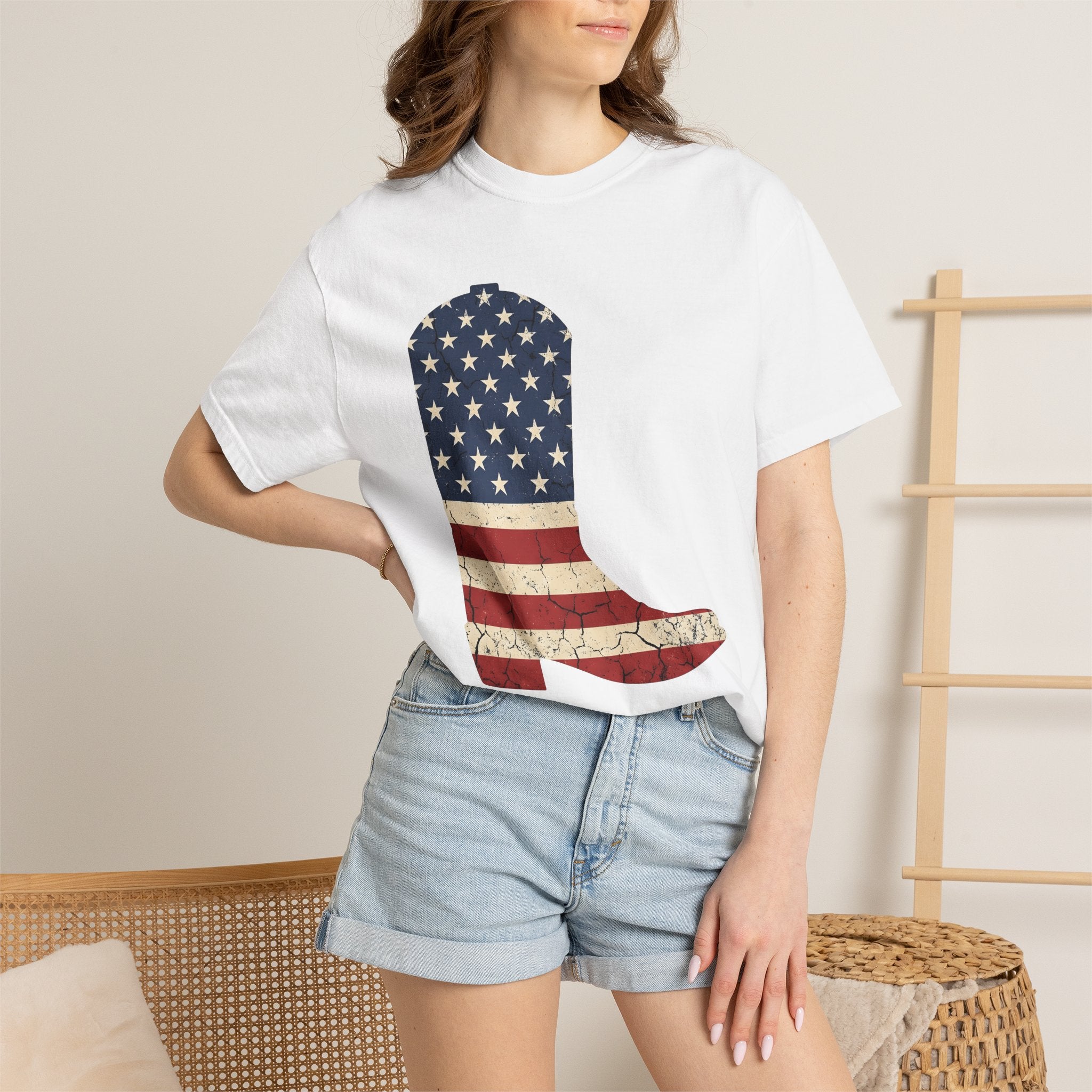 Leather Boot Shirt America Frontier Gift Women Faded Tee Boot T-Shirt Patriot Fan Distressed Tshirt Western Graphic Classic Star Icon Tshirt