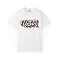Usa Script Shirt America/4th Of July Patriotic Gift Women Retro Tee American Flag T-Shirt Independence Day Fan Vintage Graphic Tshirt
