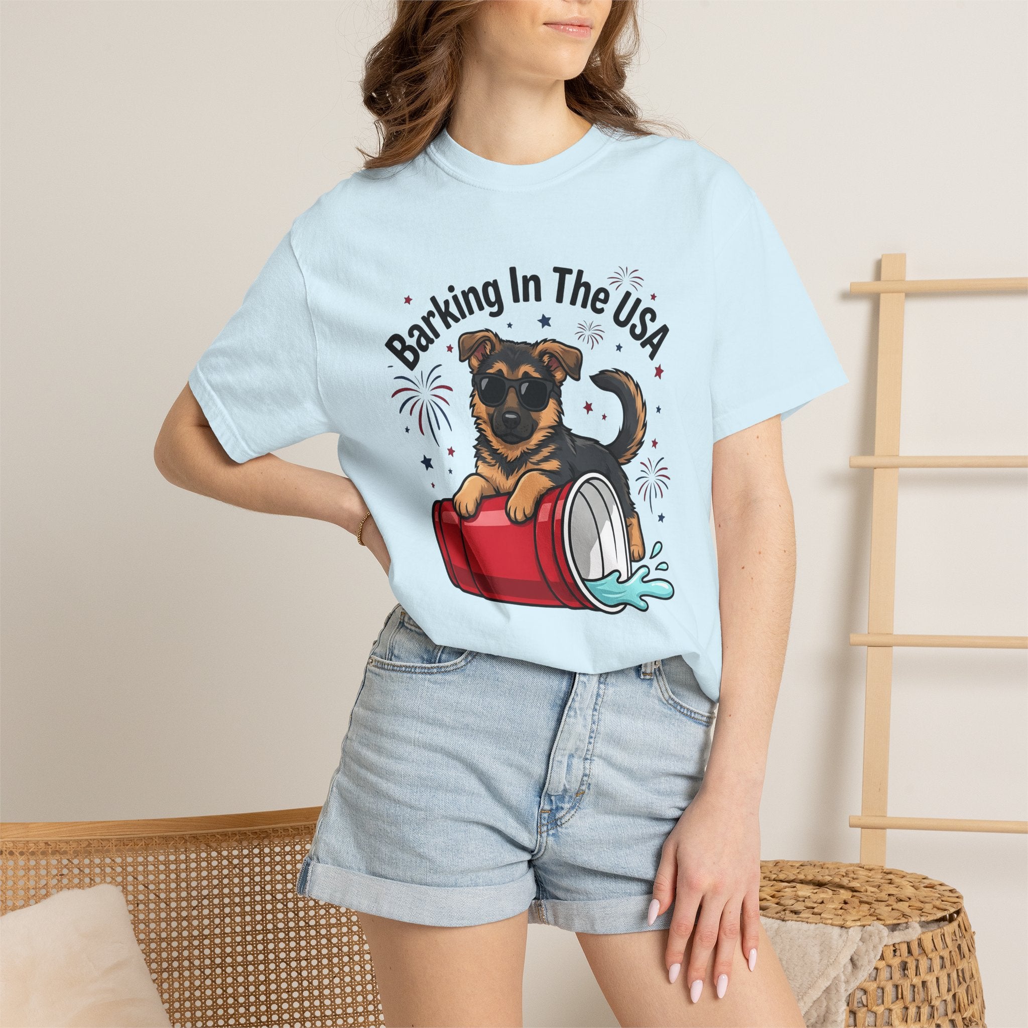 German Puppy Shirt Dog Flag Gift Women Caricature Tee Dog T-Shirt Dog Fan Puppy Tshirt Flag Graphic Nostalgic Fireworks Display Tshirt