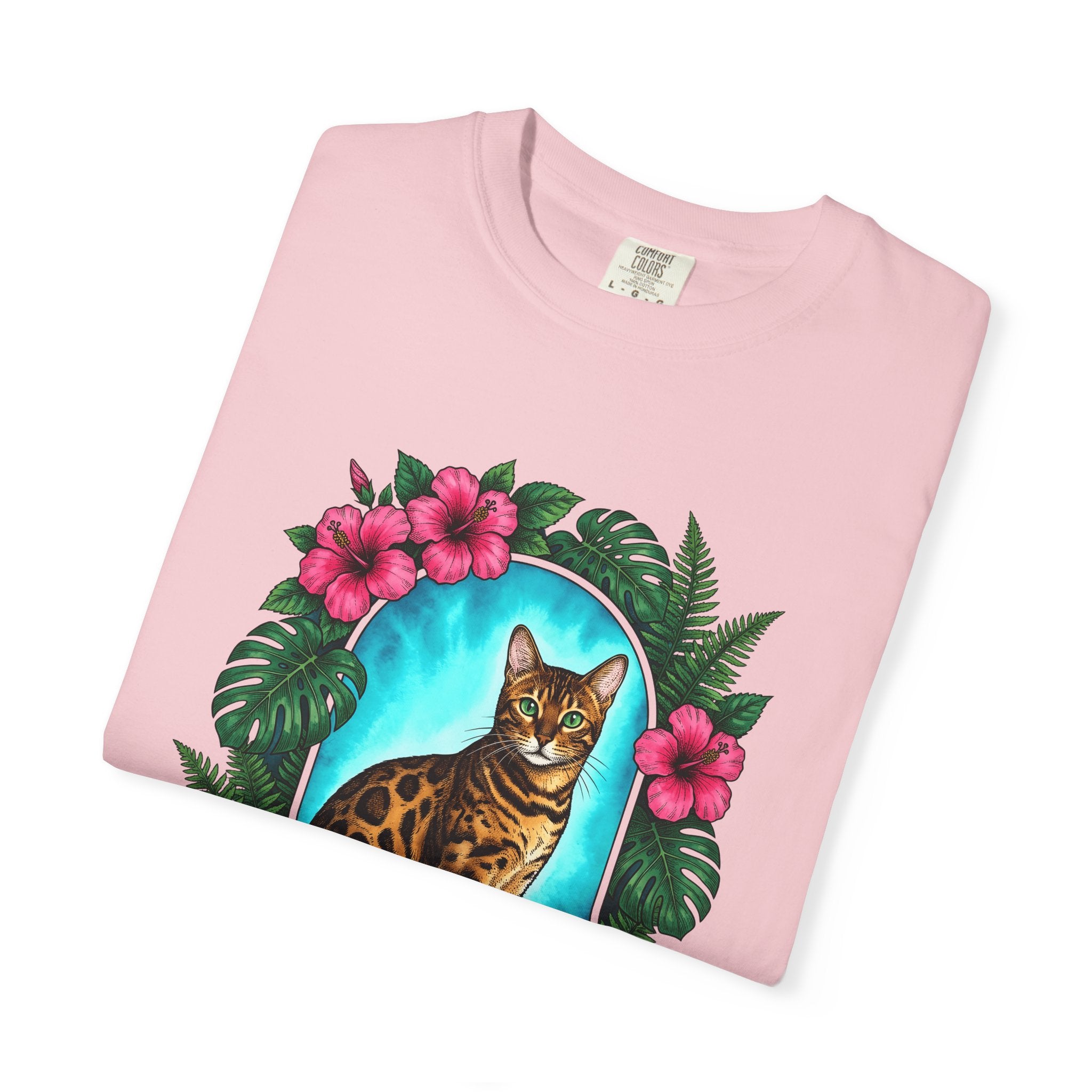 Bengal Cat Shirt Cat Floral Gift Women Botanical Tee Cat T-Shirt Cat Fan Foliage Graphic Tshirt Vintage Hibiscus Flowers Tshirt