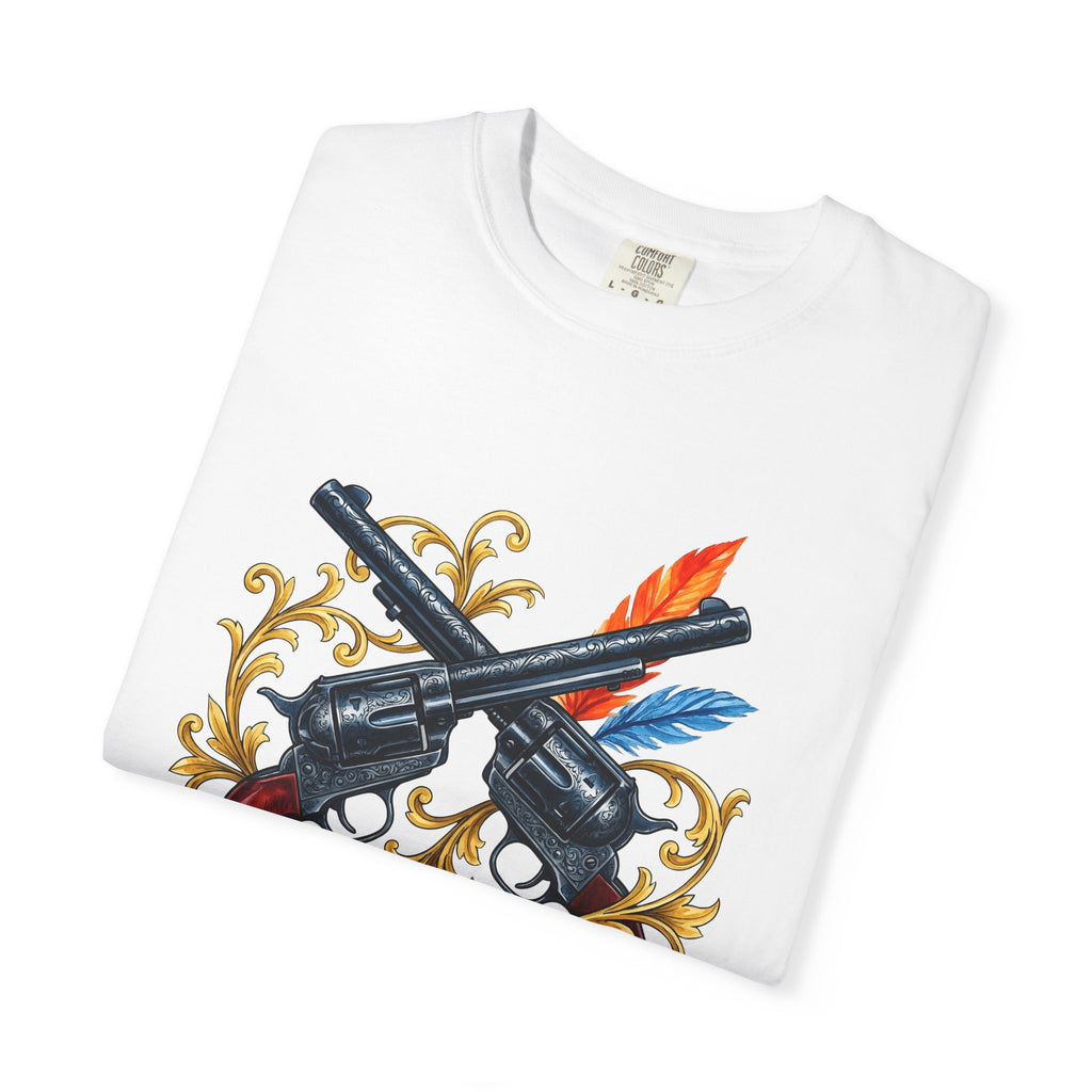 Crossed Revolvers Shirt Cowgirl Country Gift Women Western Tee Guns T-Shirt Cowboy Fan Rustic Tshirt Rural Graphic Vintage Feathers Tshirt