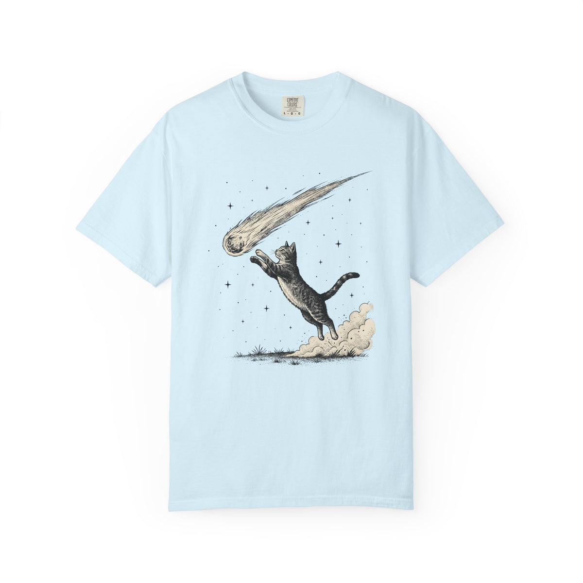Leaping Cat Shirt Cat Galaxy Gift Women Retro Tee Kitten T-Shirt Cat Fan Feline Tshirt Cosmic Graphic Sketch Falling Star Tshirt