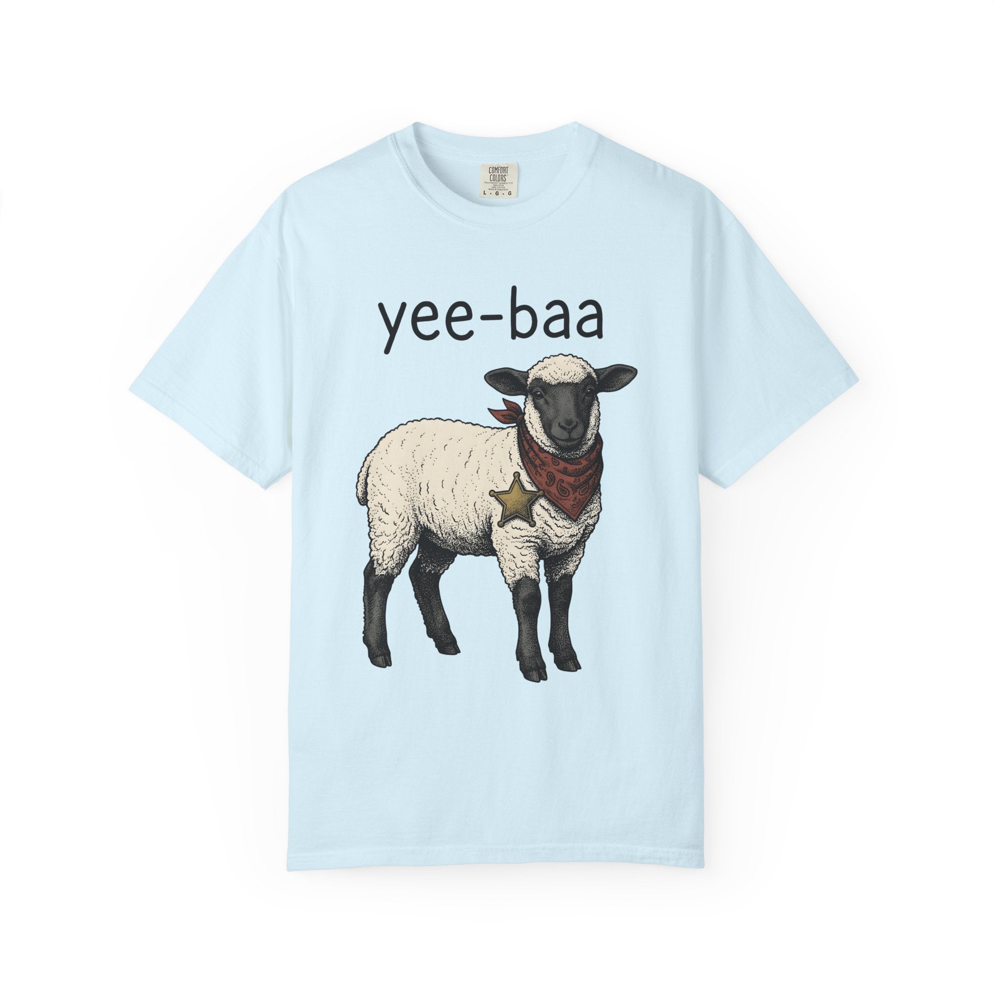 Cowboy Sheep Shirt Easter Animal Gift Women Vintage Tee Ram T-Shirt Easter Fan Creature Graphic Tshirt Hand Drawn Sheriff Badge Tshirt