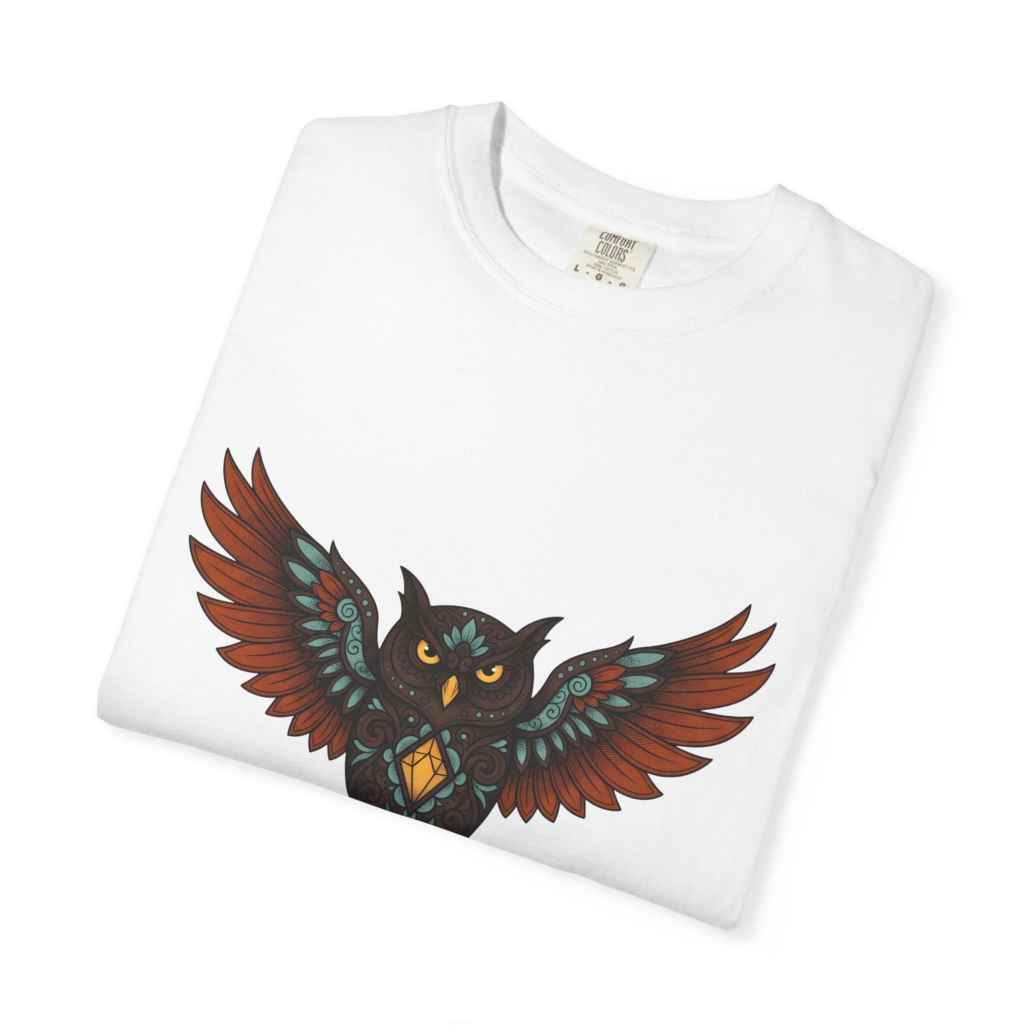 Owl Illustration Shirt Boho Chic Wildlife Gift Women Tribal Tee Hoot Owl T-Shirt Bohemian Fan Ethnic Tshirt Animal Graphic Zen Crystal