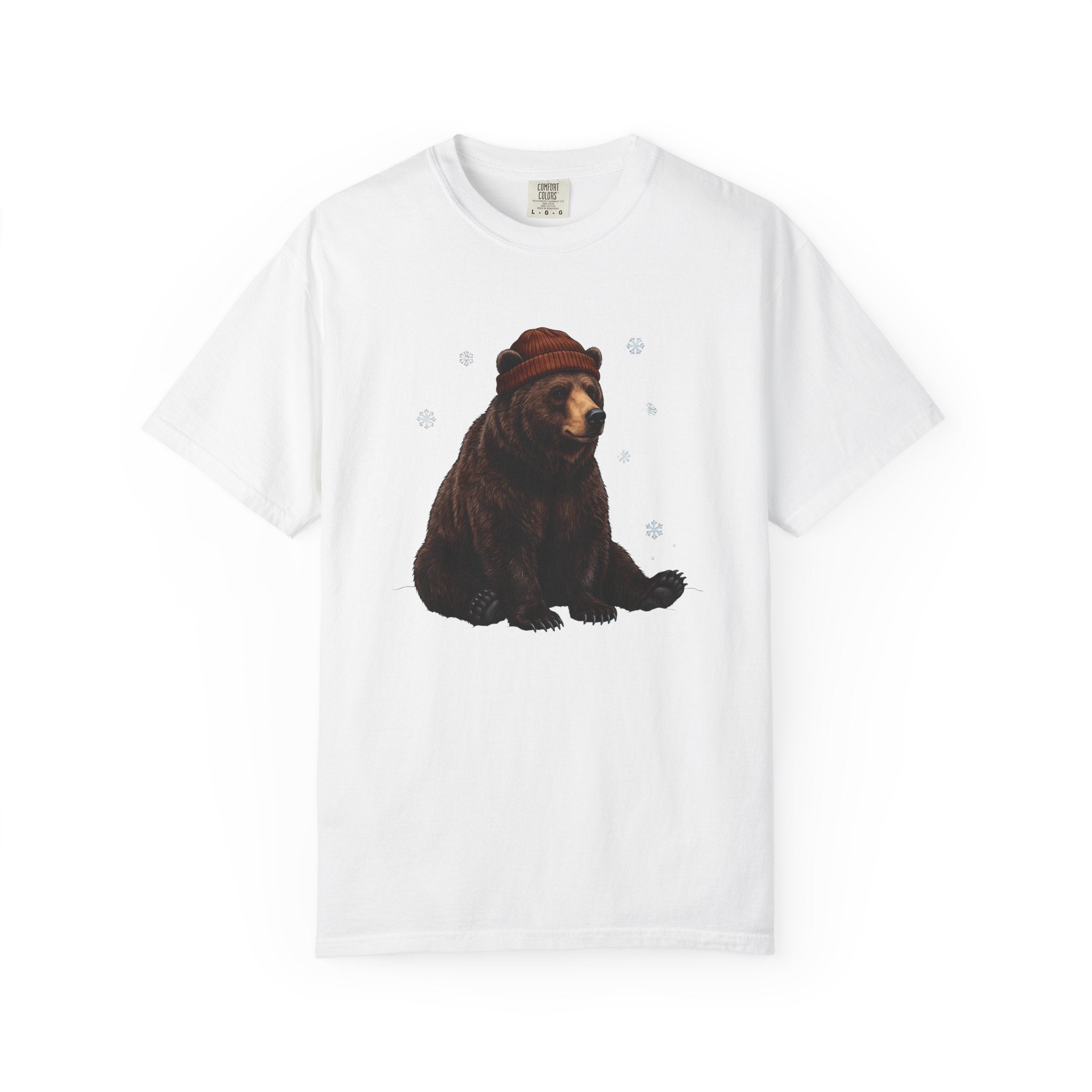 Bear Beanie Shirt Animals Cold Gift Women Sketch Tee Beanie T-Shirt Wildlife Fan Drawing Tshirt Frosty Graphic Retro Snow Crystal Tshirt
