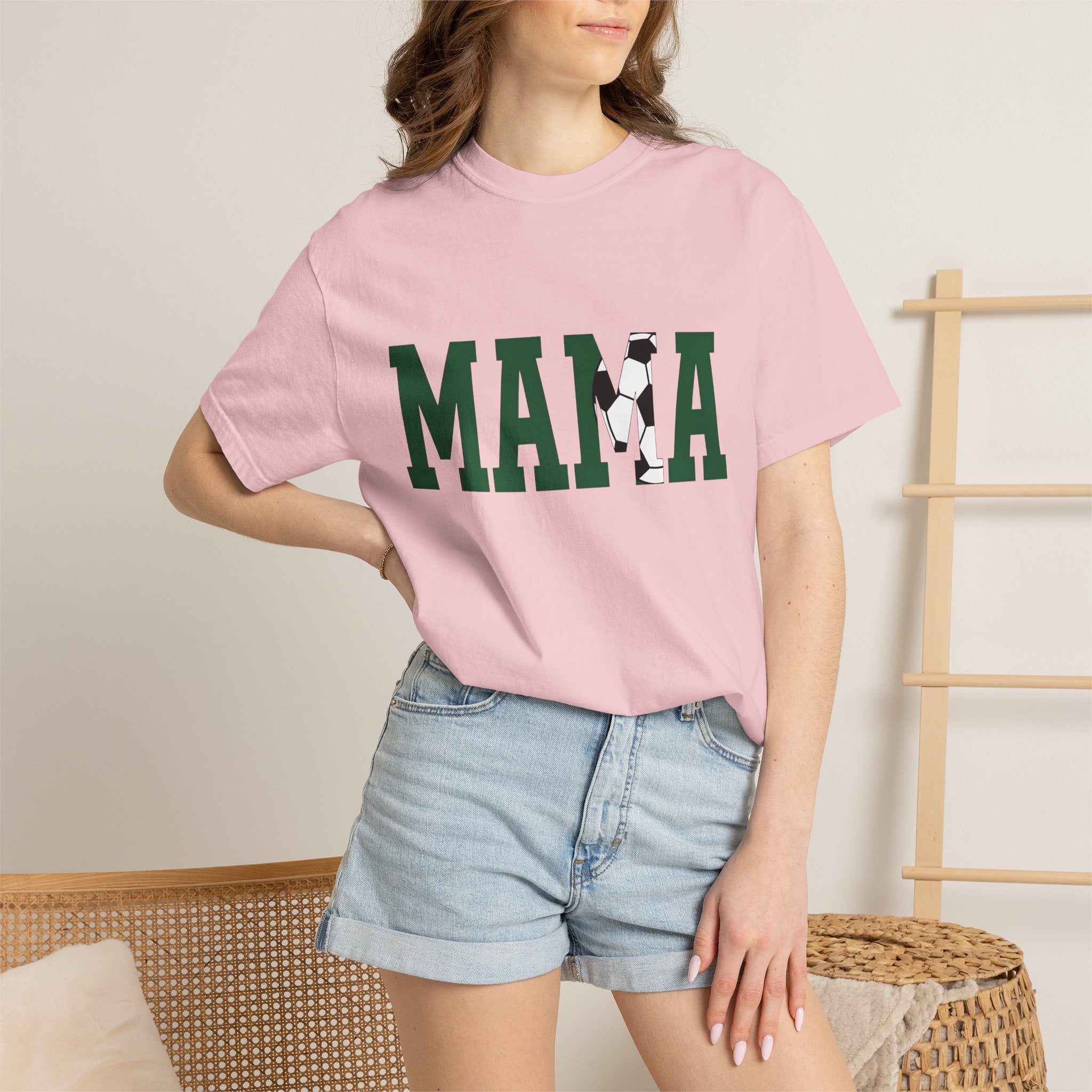 Soccer Ball Text Shirt Moms Sports Gift Women Bold Tee Football T-Shirt Mom Fan Bold Typography Tshirt Athlete Graphic Retro Sports Tshirt