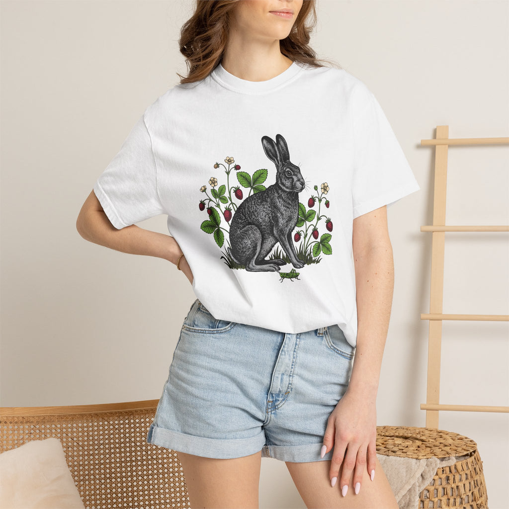 Hare Drawing Shirt Animals Wildlife Gift Women Garden Tee Rabbit T-Shirt Bunny Fan Hare Tshirt Wildlife Graphic Classic Fruit Tshirt