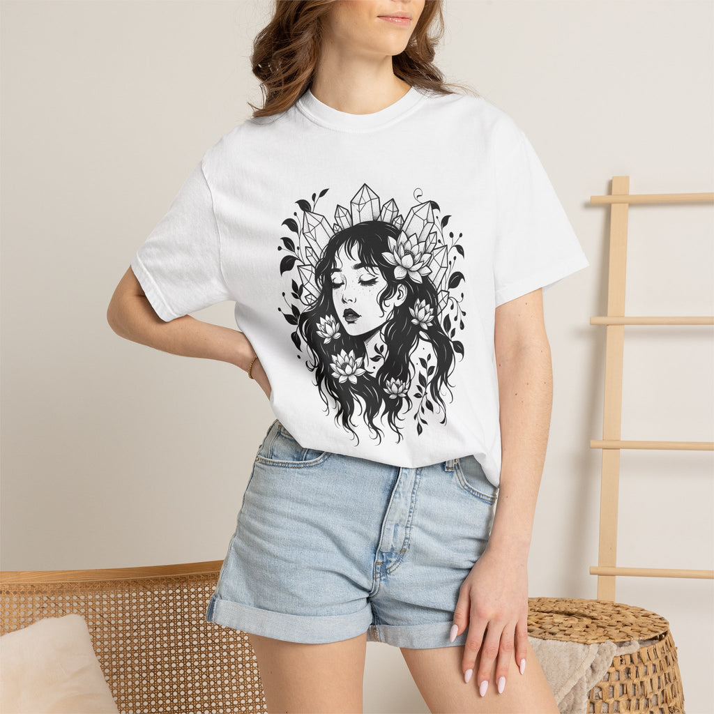 Enchanted Lady Shirt Boho Chic Energy Gift Women Body Art Tee Mystic T-Shirt Bohemian Enthusiast Tattoo Tshirt Vibrational Graphic Line Art