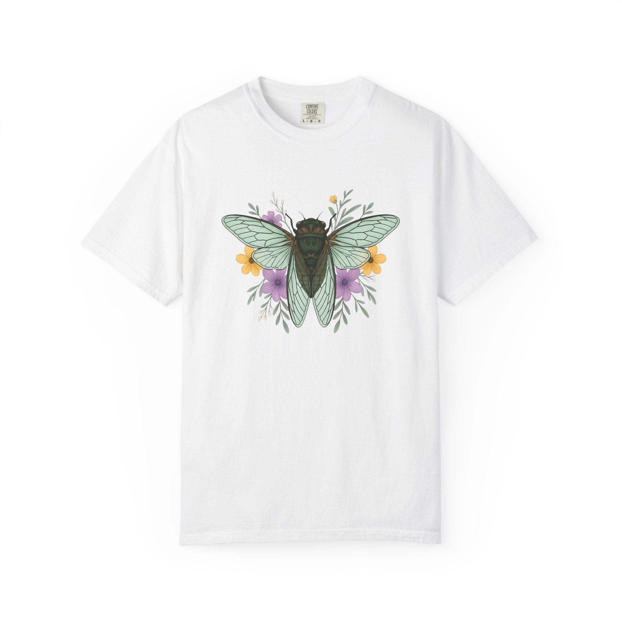 Cicada Floral Shirt Cottagecore Nature Gift Women Botanical Tee Cicada T-Shirt Homesteader Fan Botanical Illustration Outdoor Graphic