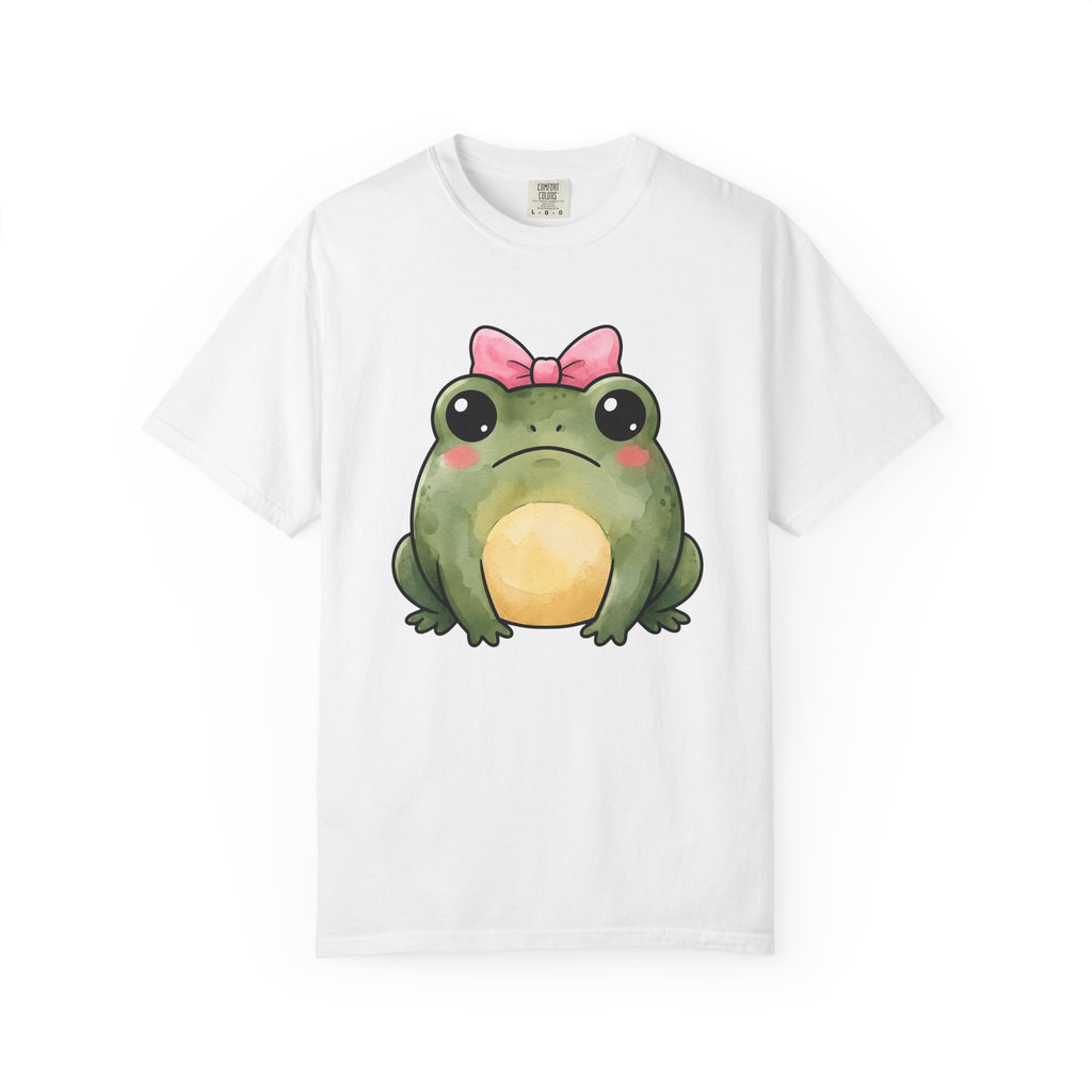 Frog Bow Clip Shirt Animals Rustic Gift Women Playful Tee Toad T-Shirt Wildlife Fan Countryside Graphic Tshirt Pigment Blush Bow Tshirt