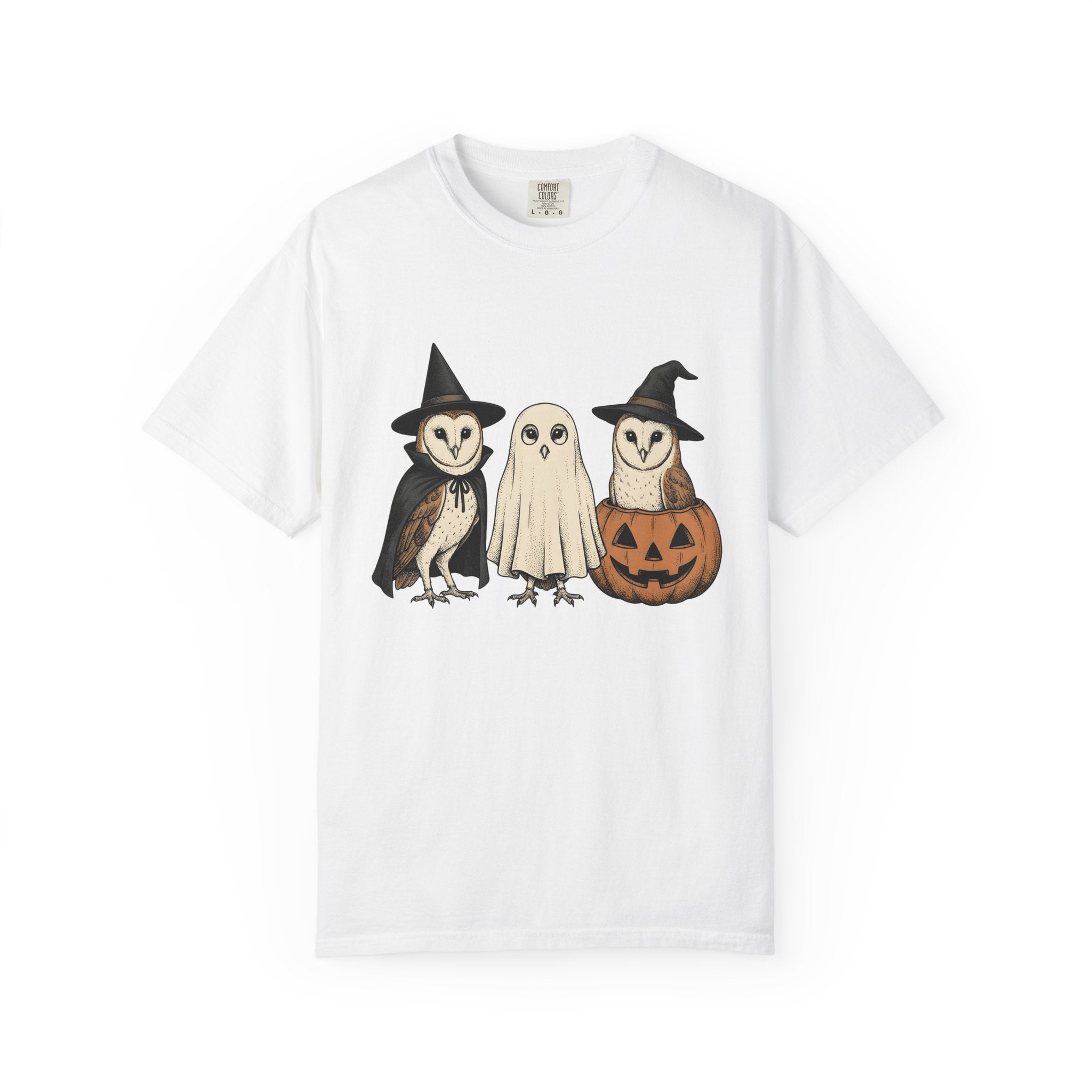 Owl Outfit Shirt Halloween Wildlife Gift Women Retro Tee Hoot T-Shirt Halloween Fan Vintage Tshirt Animal Graphic Sketch Jack-O'-Lantern