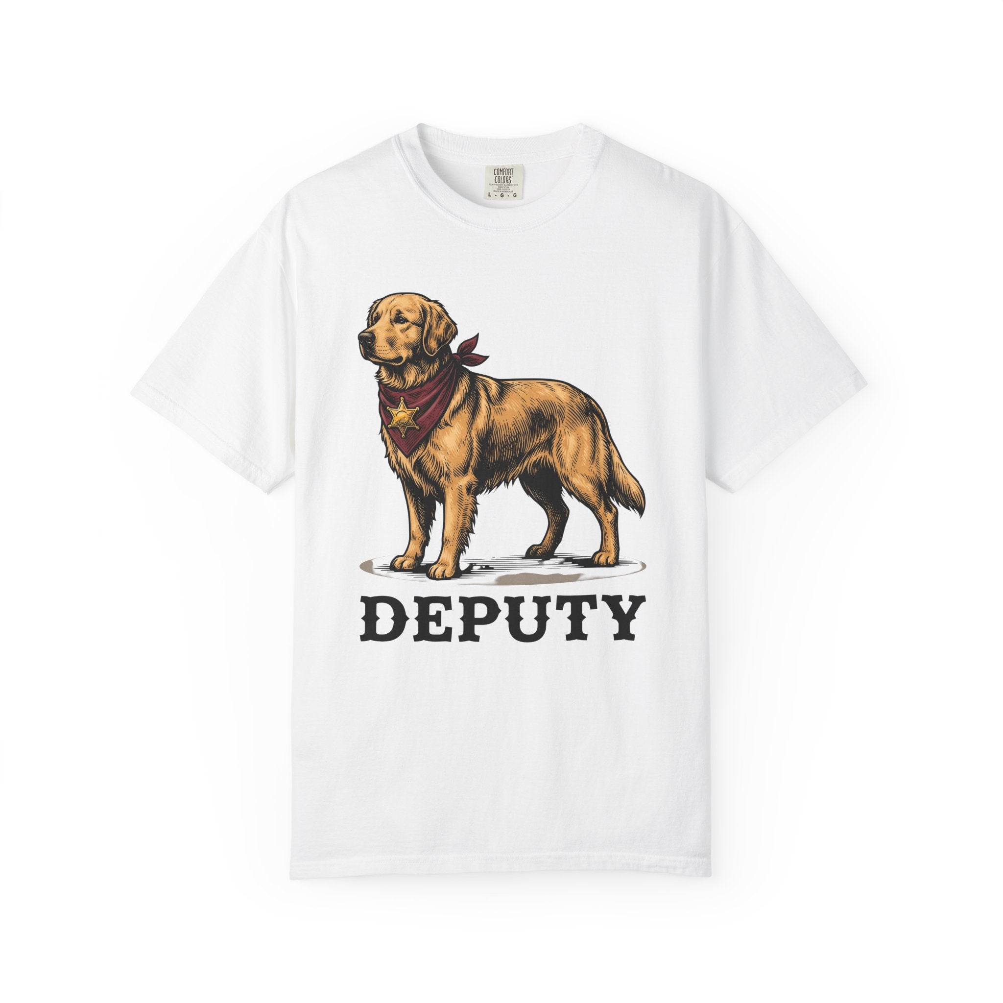 Golden Retriever Shirt Dog Ranch Gift Women Retro Tee Retriever T-Shirt Dog Fan Vintage Tshirt Farm Graphic Line Art Sheriff Badge Tshirt