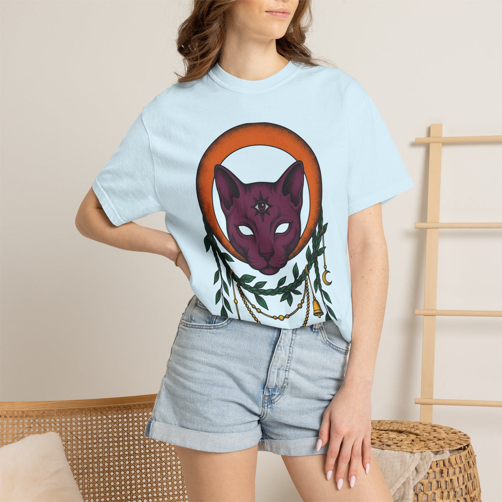 Magical Cat Shirt Boho Chic Metaphysical Gift Women Tribal Tee Kitty T-Shirt Bohemian Fan Ethnic Tshirt Spiritual Graphic Abstract Crescent