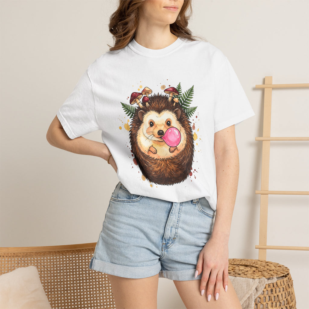 Hedgehog Art Shirt Animals Vintage Gift Women Paint Tee Porcupine T-Shirt Wildlife Enthusiast Painter Tshirt Retro Graphic Line Art Fungus