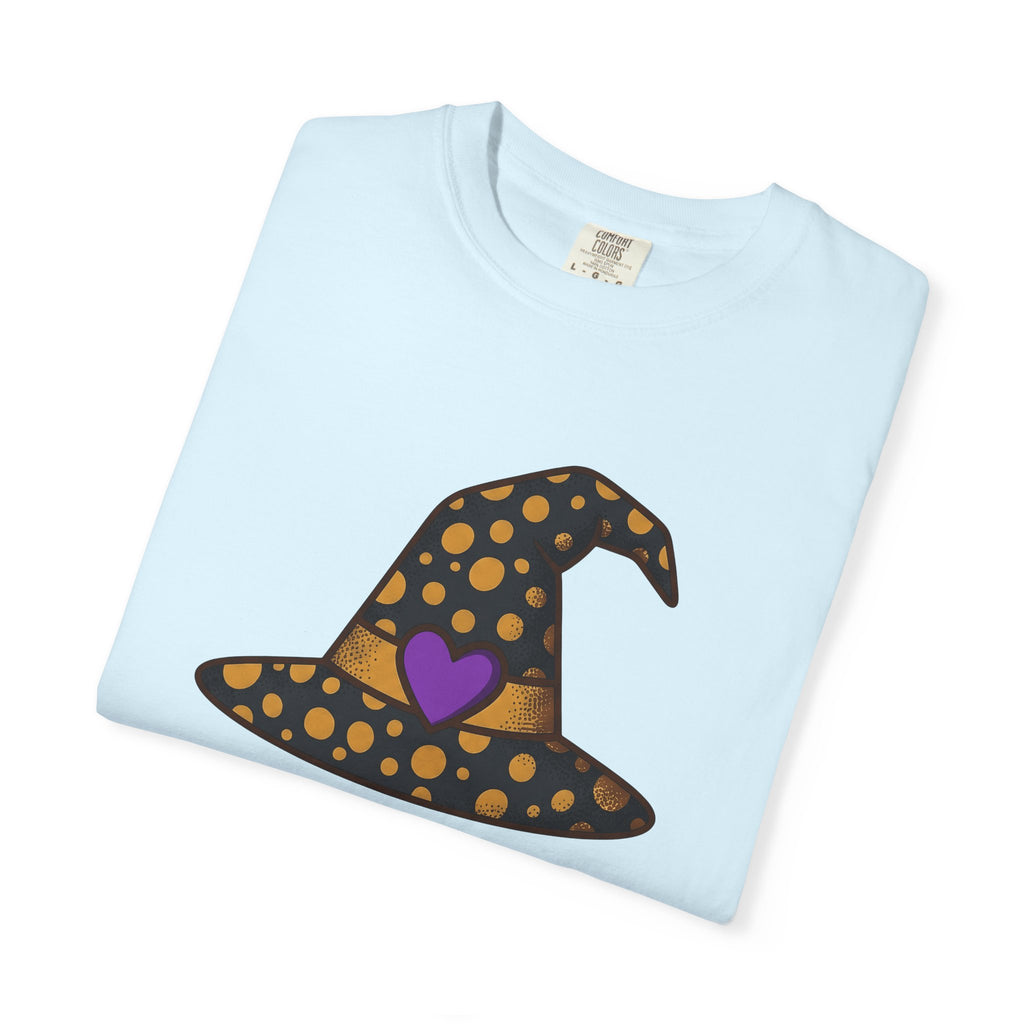 Witch Hat Shirt Halloween Enchantment Gift Women Playful Tee Pointy Hat T-Shirt Spooky Fan Whimsical Tshirt Magical Graphic Storybook Heart