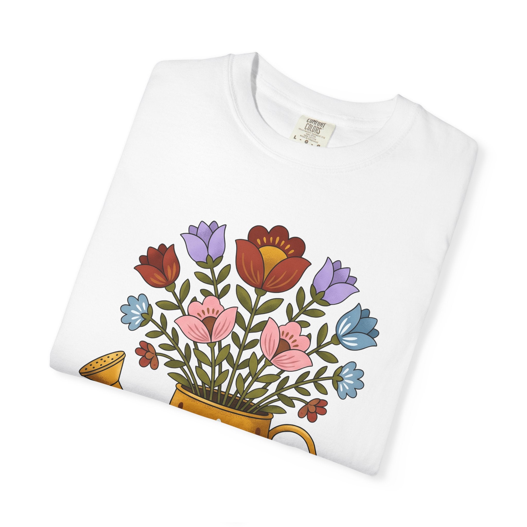 Floral Bouquet Shirt Easter Garden Gift Women Folk Art Tee Flower Arrangement T-Shirt Spring Fan Floral Graphic Vintage Retro Watering Can