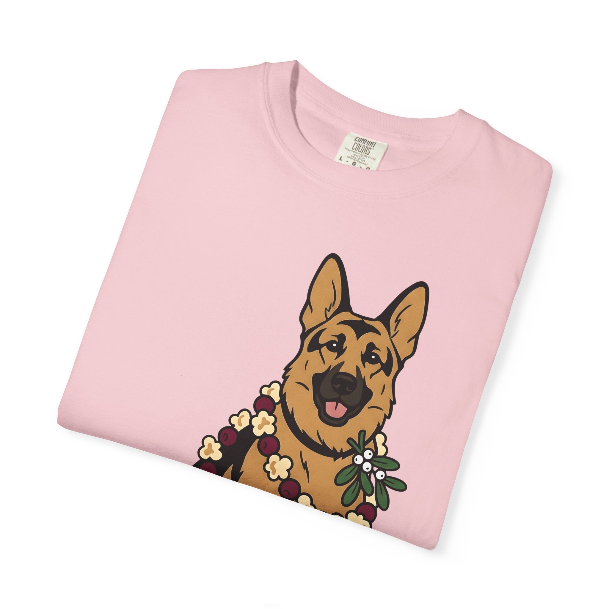 German Shepherd Shirt Dog Christmas Gift Women Cartoon Tee Alsatian T-Shirt Dog Fan Toon Tshirt Winter Graphic Minimalist Flower Garland