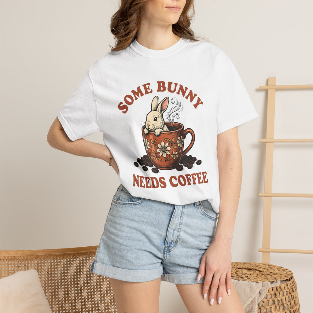 Hare Coffee Cup Shirt Easter Mocha Gift Women Farmhouse Tee Coffee Mug T-Shirt Spring Fan Rustic Tshirt Cappuccino Graphic Doodle Blossom