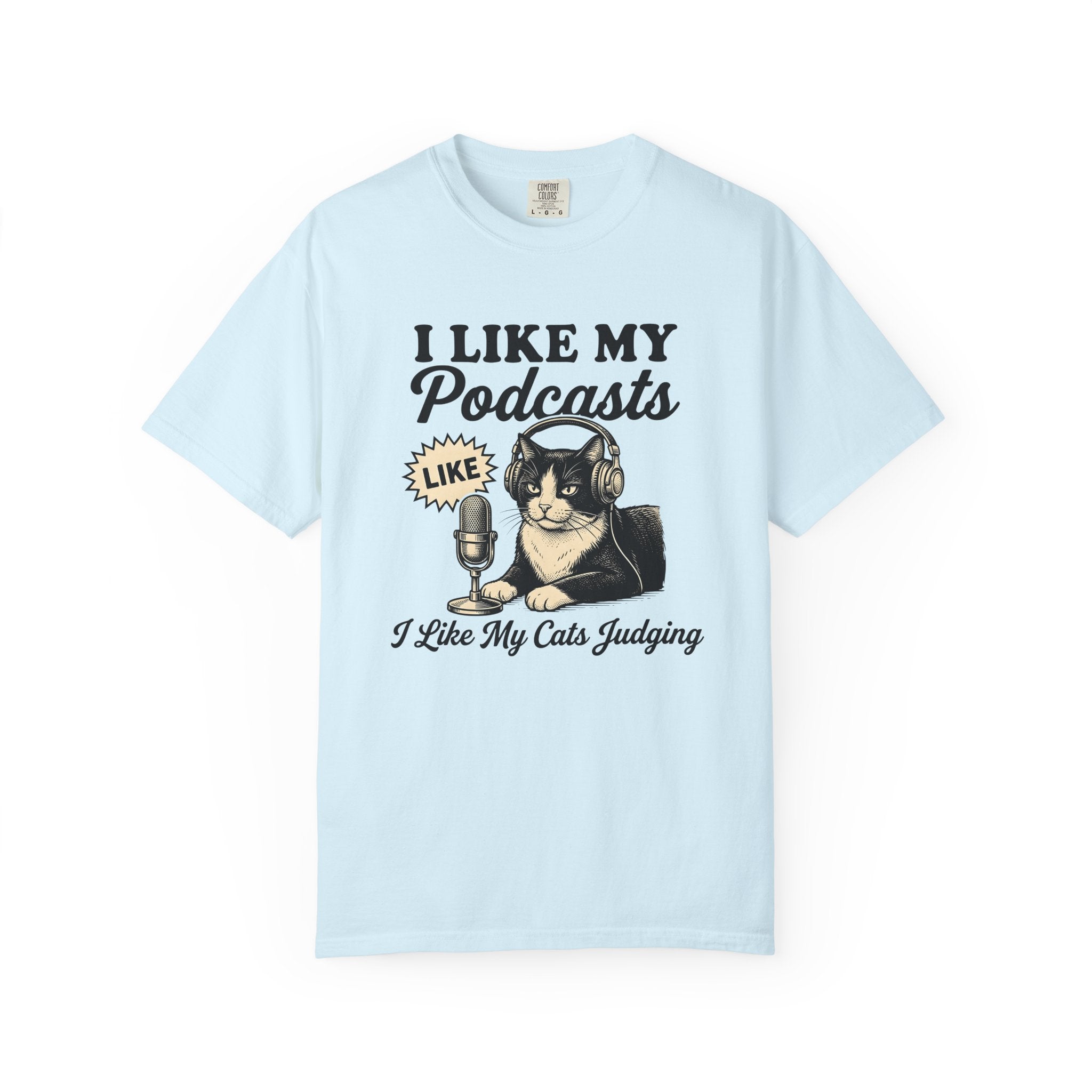 Cat Headphones Shirt Cat Podcast Gift Women Vintage Tee Feline Headset T-Shirt Cat Fan Retro Tshirt Audio Show Graphic Hand Drawn Microphone