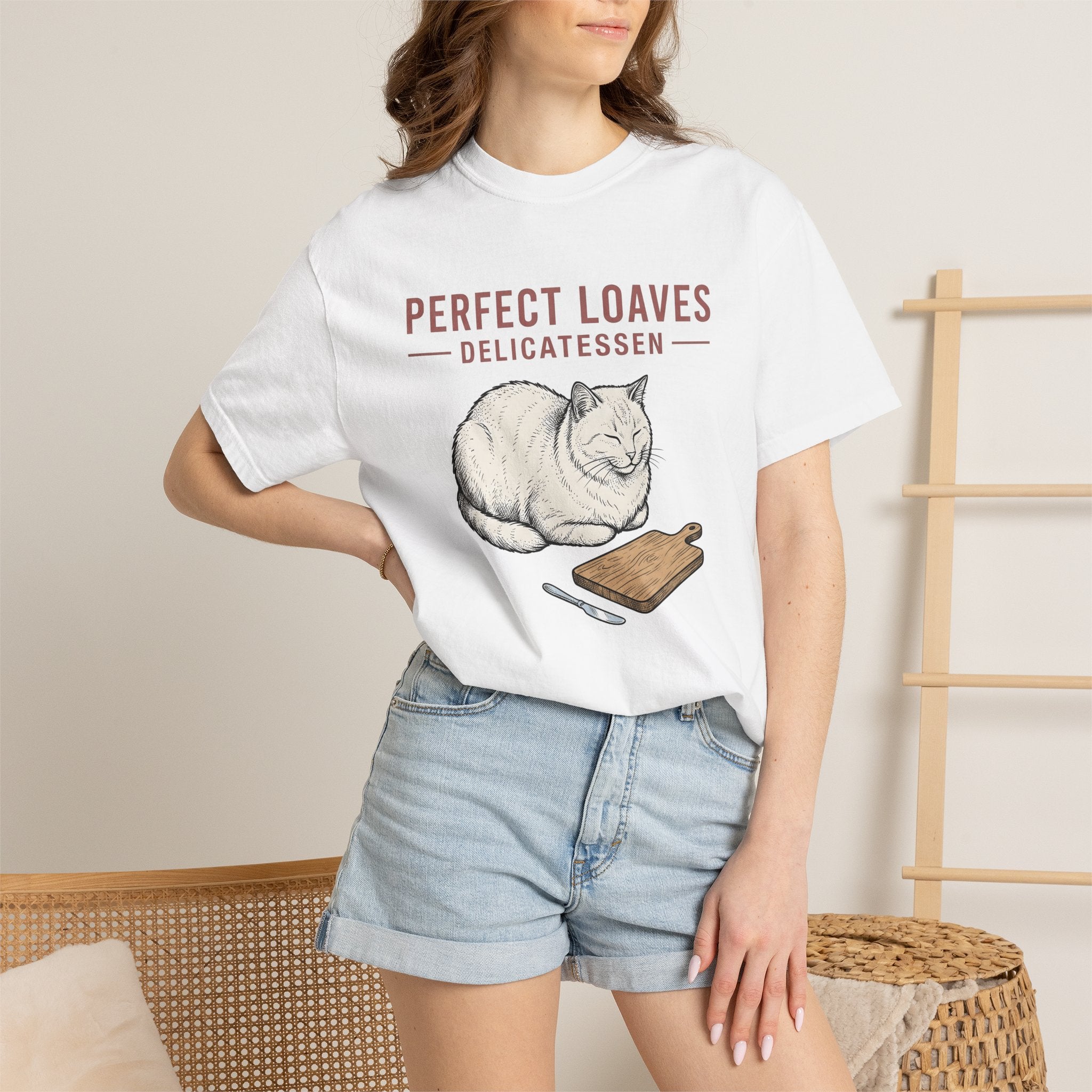 Loaf Cat Shirt Cat Foodie Gift Women Hand Drawn Tee Kitty Cat Lady T-Shirt Cat Fan Illustrated Graphic Tshirt Vintage Cutting Board Tshirt