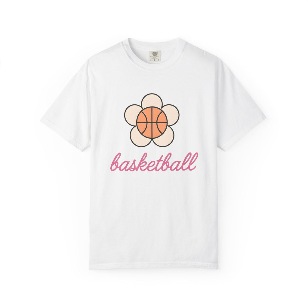 Basketball Petal Shirt Basketball Garden Gift Women Flat Tee Flower T-Shirt Basketball Fan Minimalist Tshirt Gardening Graphic Old School