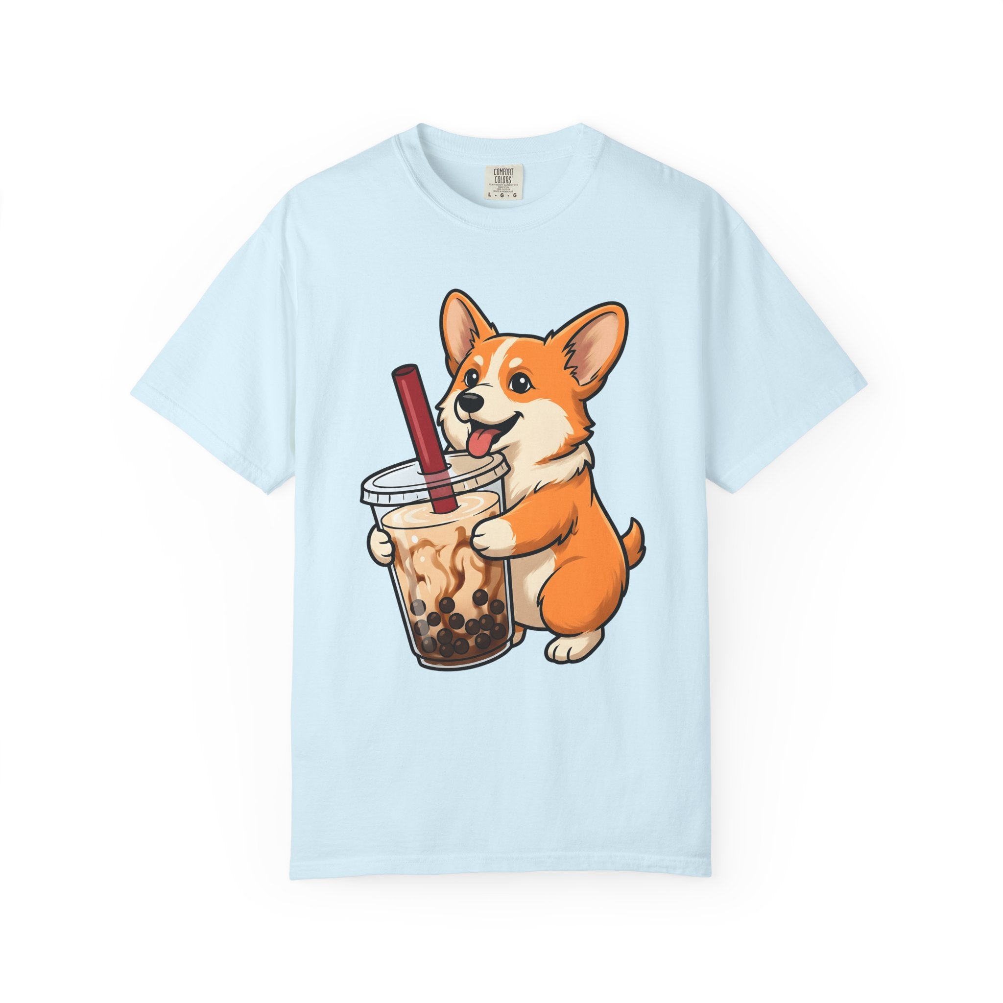 Corgi Dog Shirt Dog Food Gift Women Cute Tee Puppy T-Shirt Dog Fan Canine Tshirt Foodie Graphic Cartoon Bubble Tea Tshirt