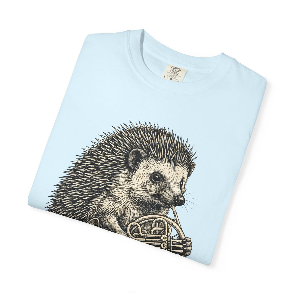 Hedgehog Horn Shirt Animals Instruments Gift Women Retro Tee Prickles T-Shirt Wildlife Fan Vintage Tshirt Musical Instrument Graphic Sketch