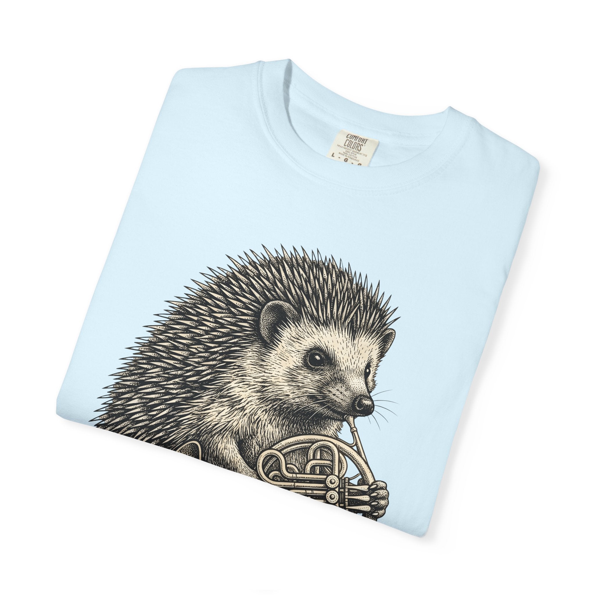 Hedgehog Horn Shirt Animals Instruments Gift Women Retro Tee Prickles T-Shirt Wildlife Fan Vintage Tshirt Musical Instrument Graphic Sketch