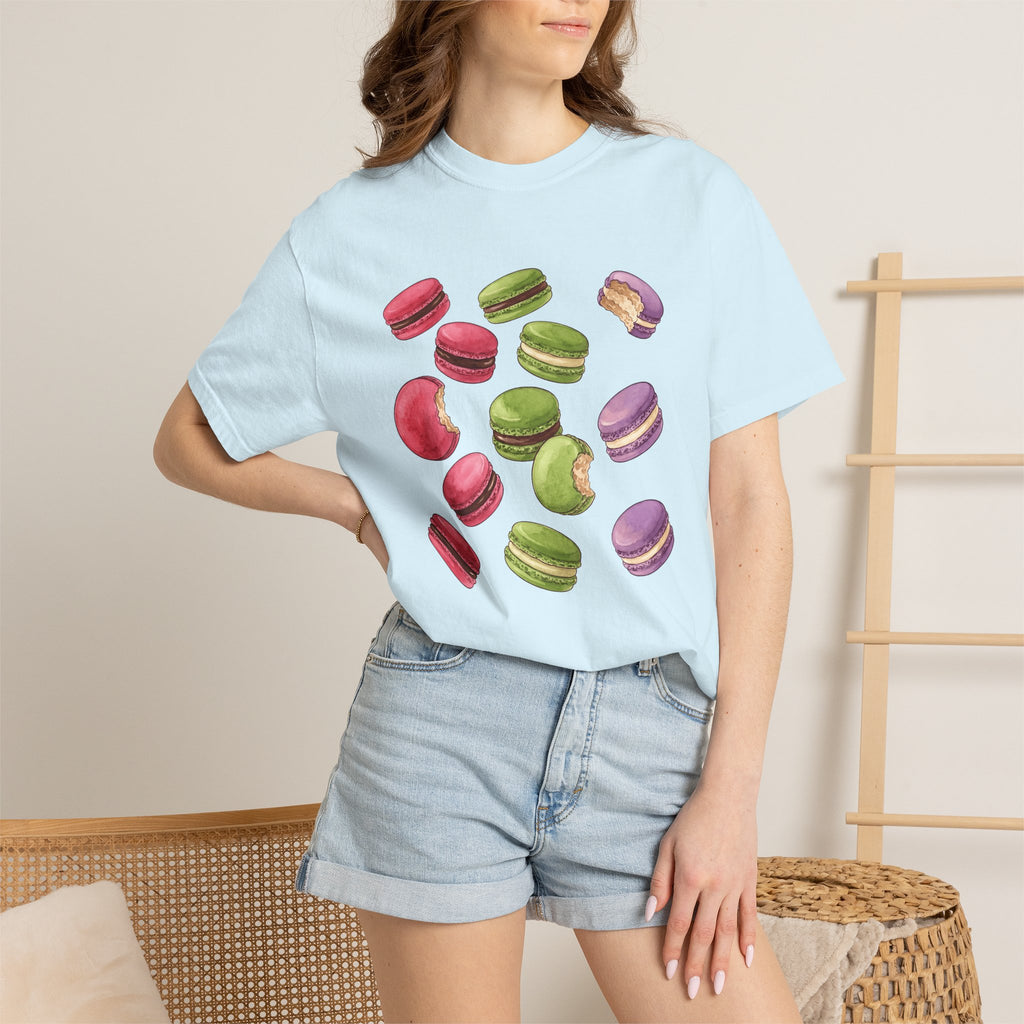 Macaron Design Shirt Desserts Pastry Gift Women Ink Tee Macaron T-Shirt Dessert Fan Tattoo Tshirt Confectionery Graphic Sketch Bite Tshirt