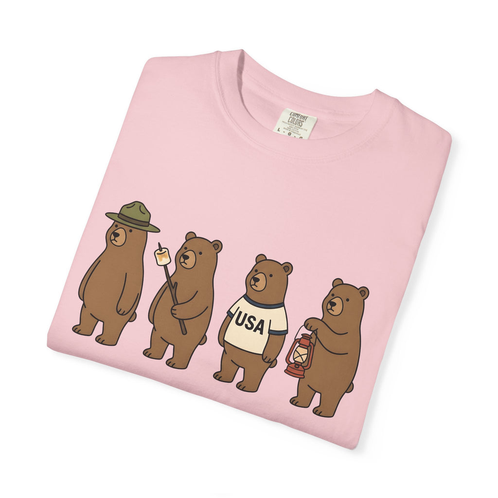 Camping Bears Shirt America Camping Gift Women Cartoon Tee Bear T-Shirt American Fan Cartoon Tshirt Outdoor Graphic Camping Illustration