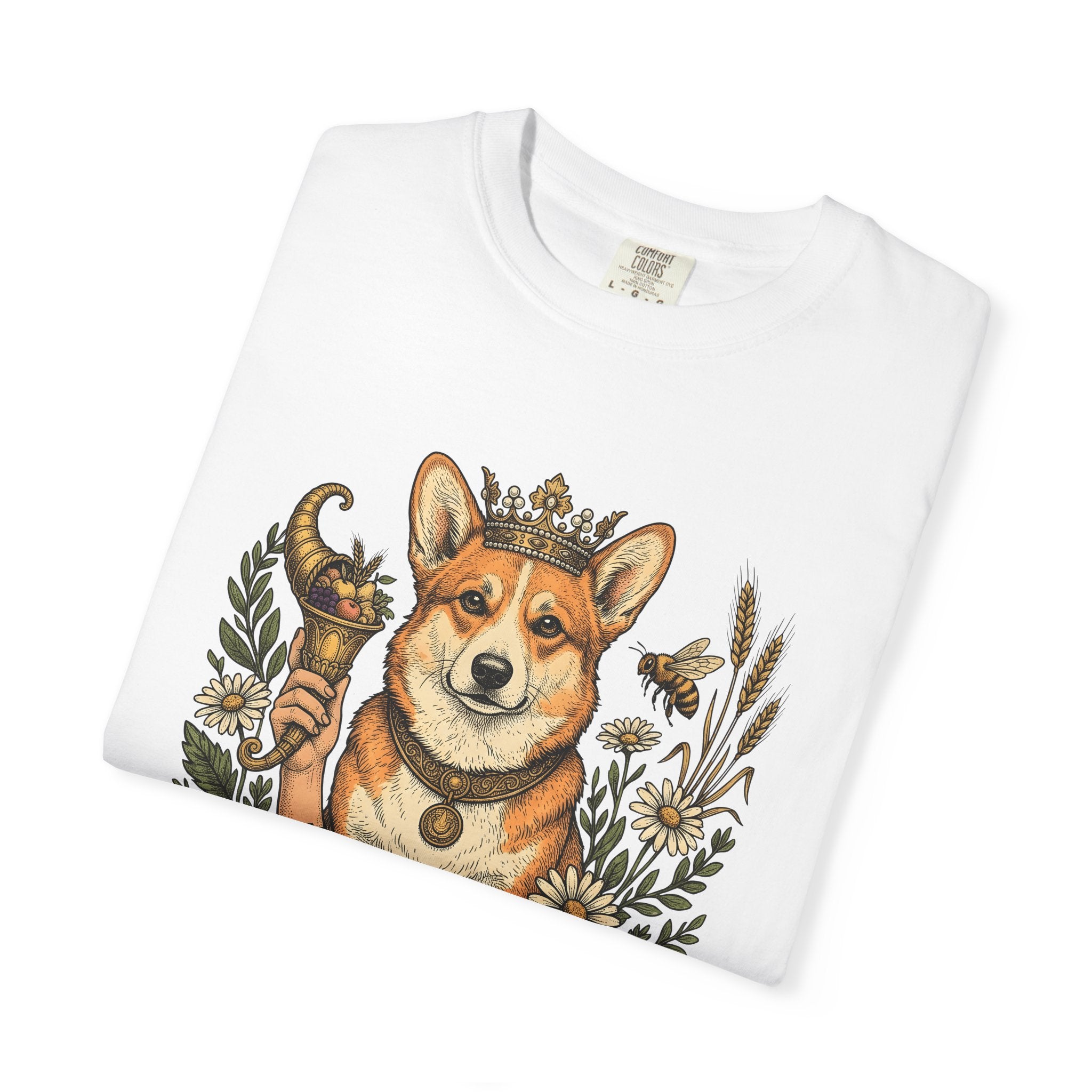 Corgi Dog Shirt Dog Floral Gift Women Vintage Tee Puppy T-Shirt Dog Fan Retro Tshirt Botanical Graphic Hand Drawn Crown Tshirt