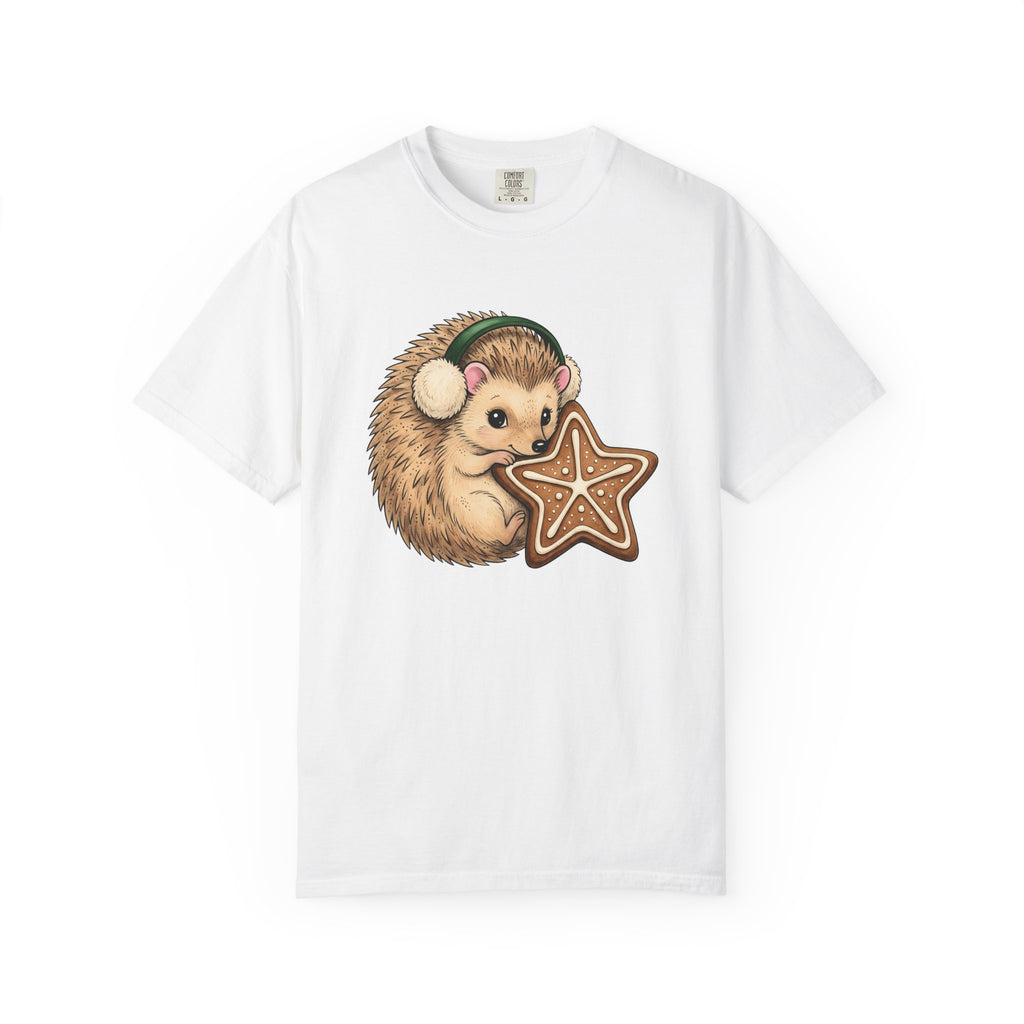 Hedgehog Cookie Shirt Animals Holiday Gift Women Cute Tee Cookie T-Shirt Animal Fan Adorable Tshirt Christmas Graphic Hand Drawn Earmuffs
