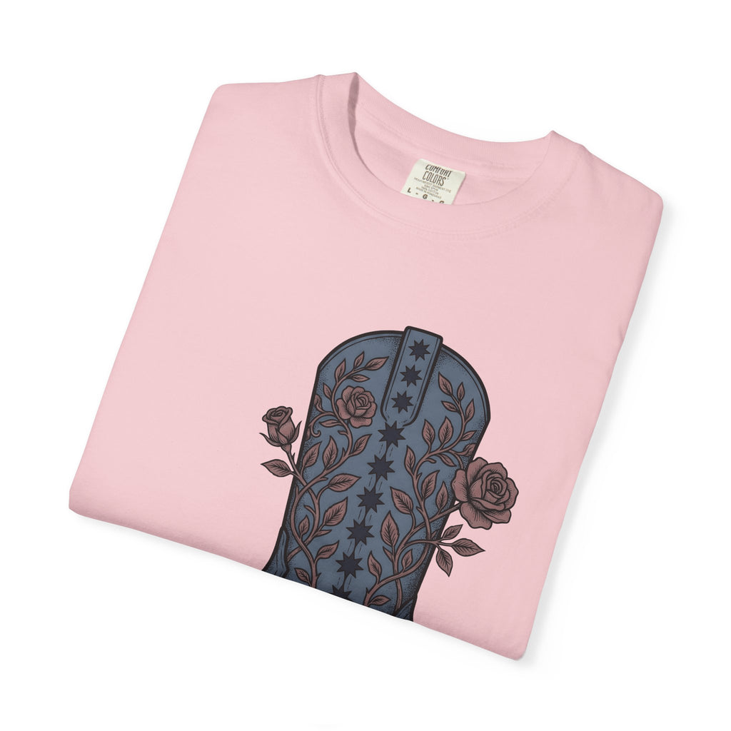 Leather Boot Shirt America Ranch Gift Women Retro Vintage Tee Boot T-Shirt American Enthusiast Cowboy Graphic Tshirt Ink Drawing Floral