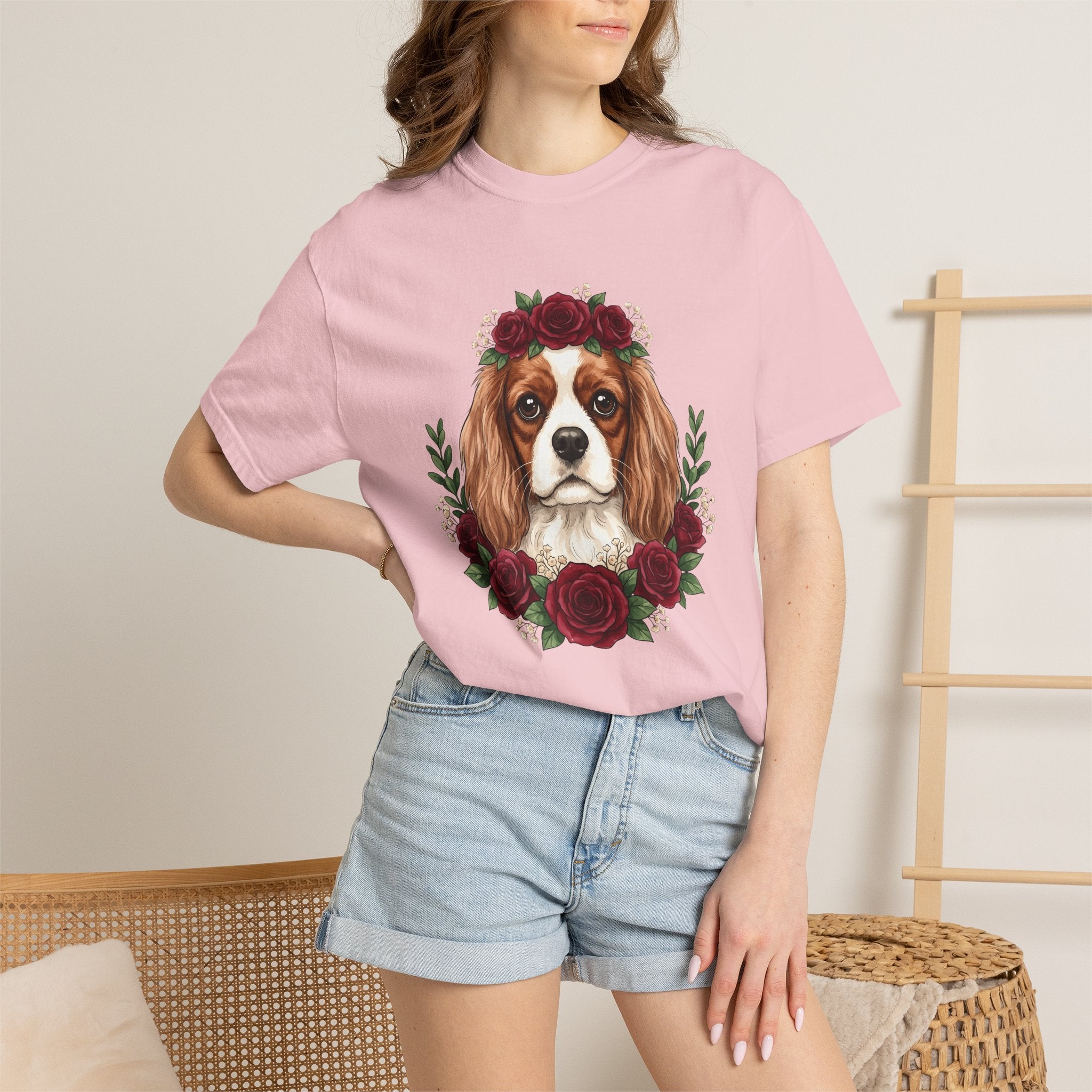 Cavalier King Charles Spaniel Shirt Dog Petals Gift Women Flower Art Tee Spaniel T-Shirt Dog Fan Floral Tshirt Floral Graphic Paint Blossom