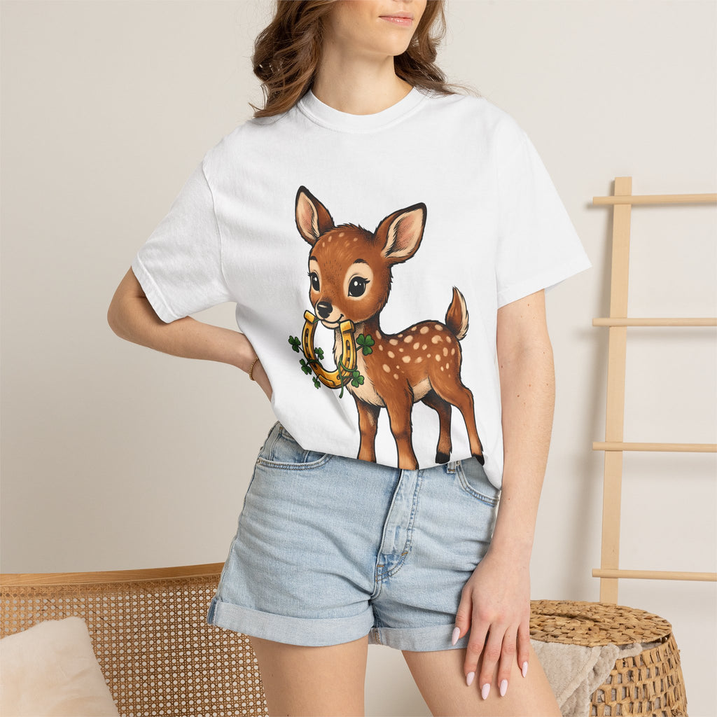 Newborn Deer Shirt St Patrick's Day Fauna Gift Women Lovable Tee Fawn T-Shirt Shamrock Fan Cute Tshirt Wildlife Graphic Classic Luck Symbol