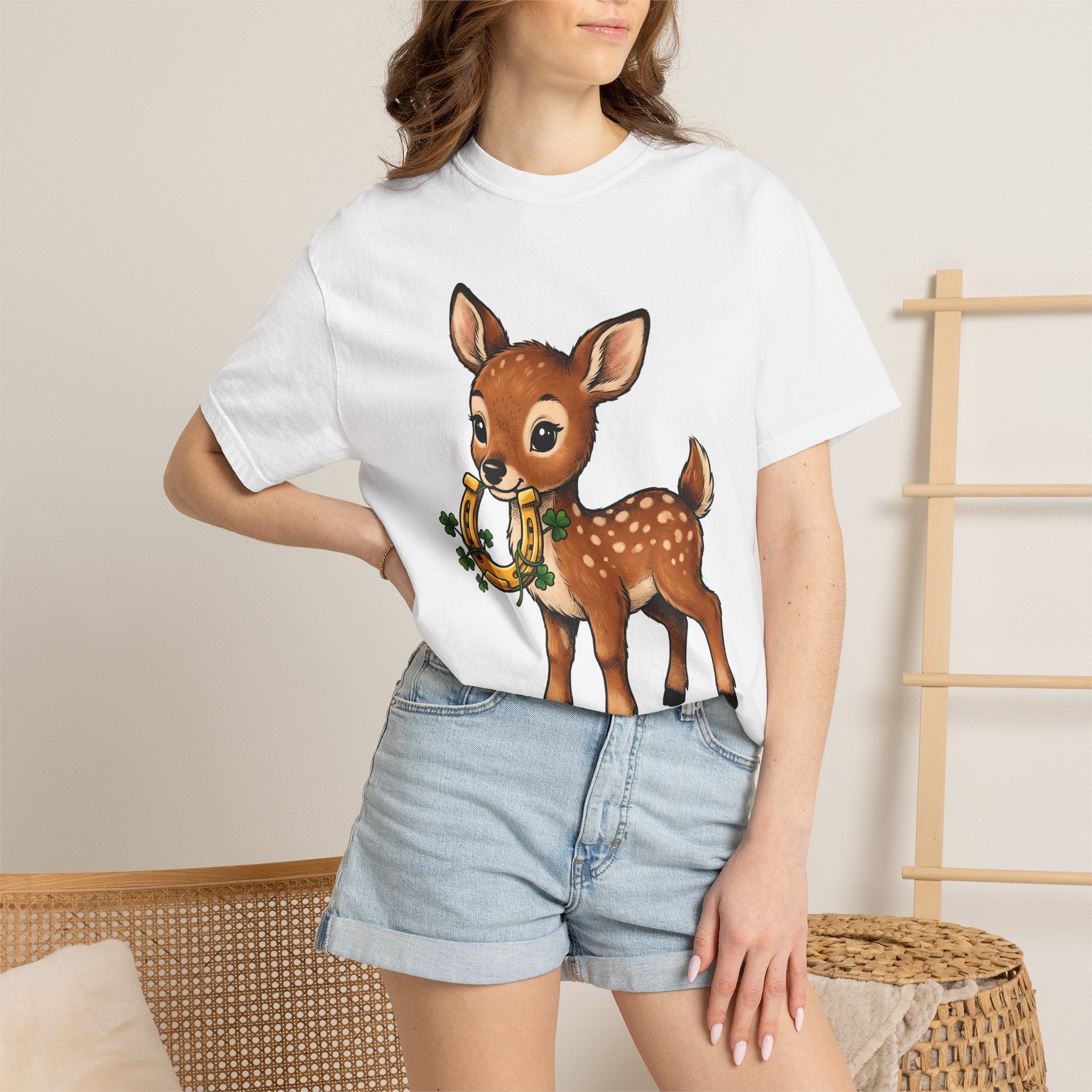Newborn Deer Shirt St Patrick's Day Fauna Gift Women Lovable Tee Fawn T-Shirt Shamrock Fan Cute Tshirt Wildlife Graphic Classic Luck Symbol